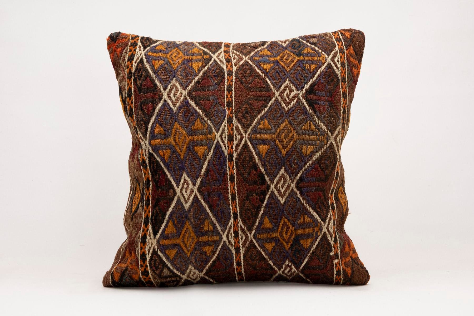 20x20 inches (50x50 cm) Kilim Pillow | KILIM WHOLESALE - Vintage Handmade Pillows - Vintage Handmade Kilim Rugs - It is 100% wool. Artistic and historical rugs. Old handwoven rugs. - Online hand woven rugs and kilim cushions sales. Shipping to a