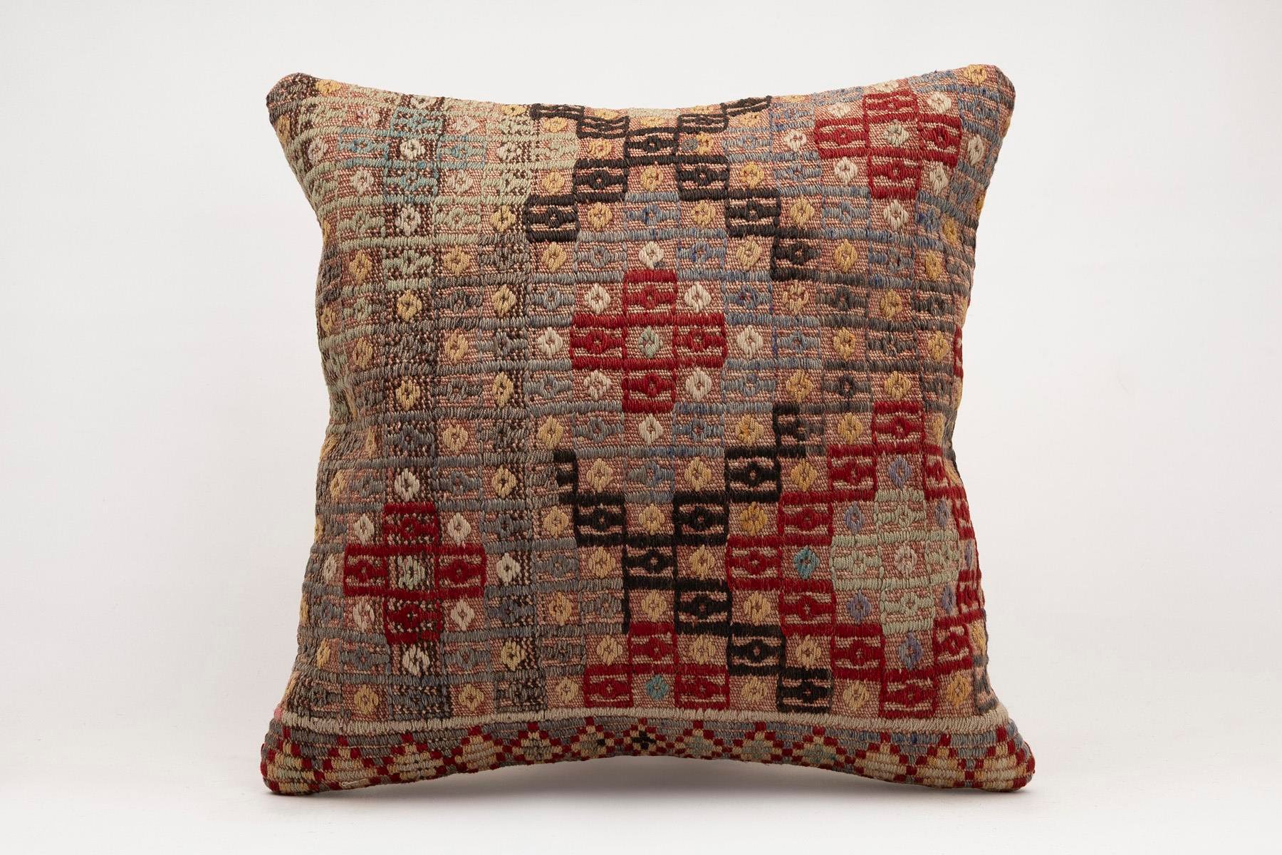 20x20 inches (50x50 cm) Kilim Pillow | KILIM WHOLESALE - Vintage Handmade Pillows - Vintage Handmade Kilim Rugs - It is 100% wool. Artistic and historical rugs. Old handwoven rugs. - Online hand woven rugs and kilim cushions sales. Shipping to a