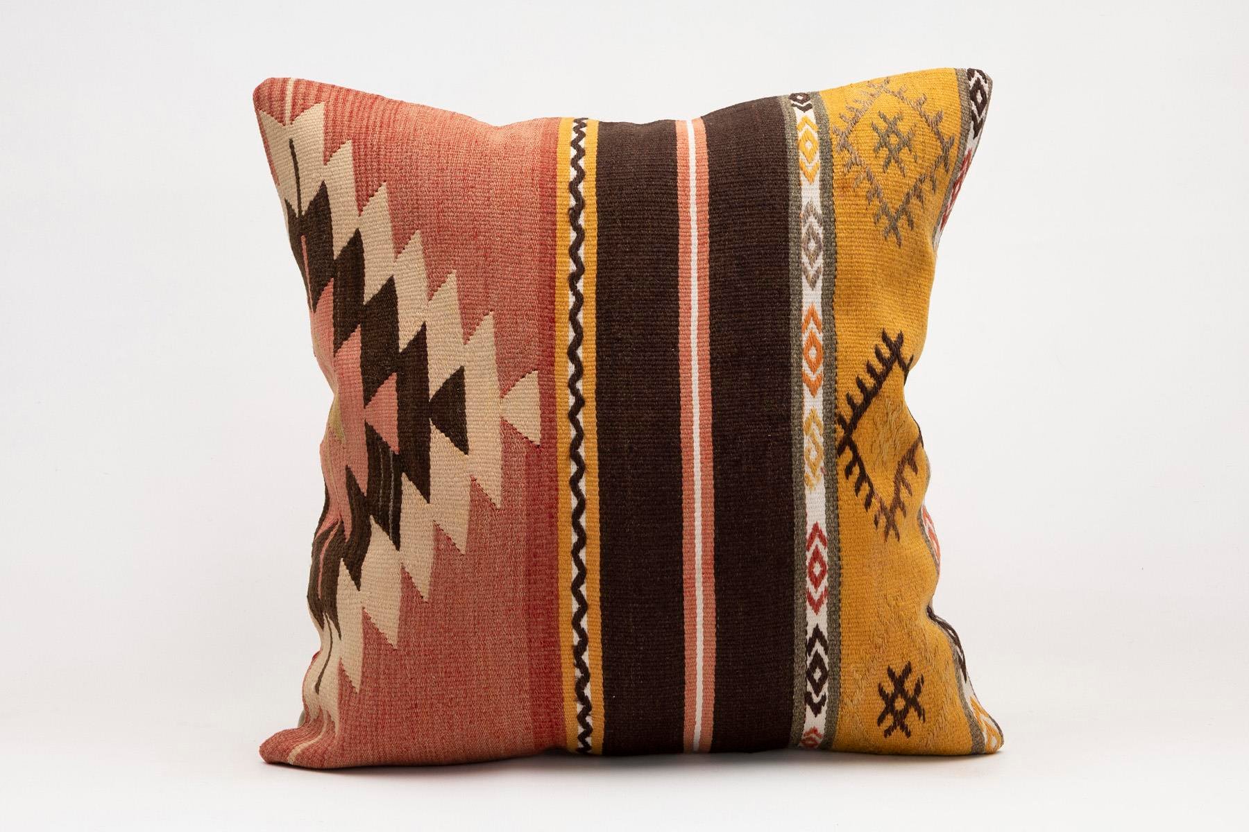 20x20 inches (50x50 cm) Kilim Pillow | KILIM WHOLESALE - Vintage Handmade Pillows - Vintage Handmade Kilim Rugs - It is 100% wool. Artistic and historical rugs. Old handwoven rugs. - Online hand woven rugs and kilim cushions sales. Shipping to a