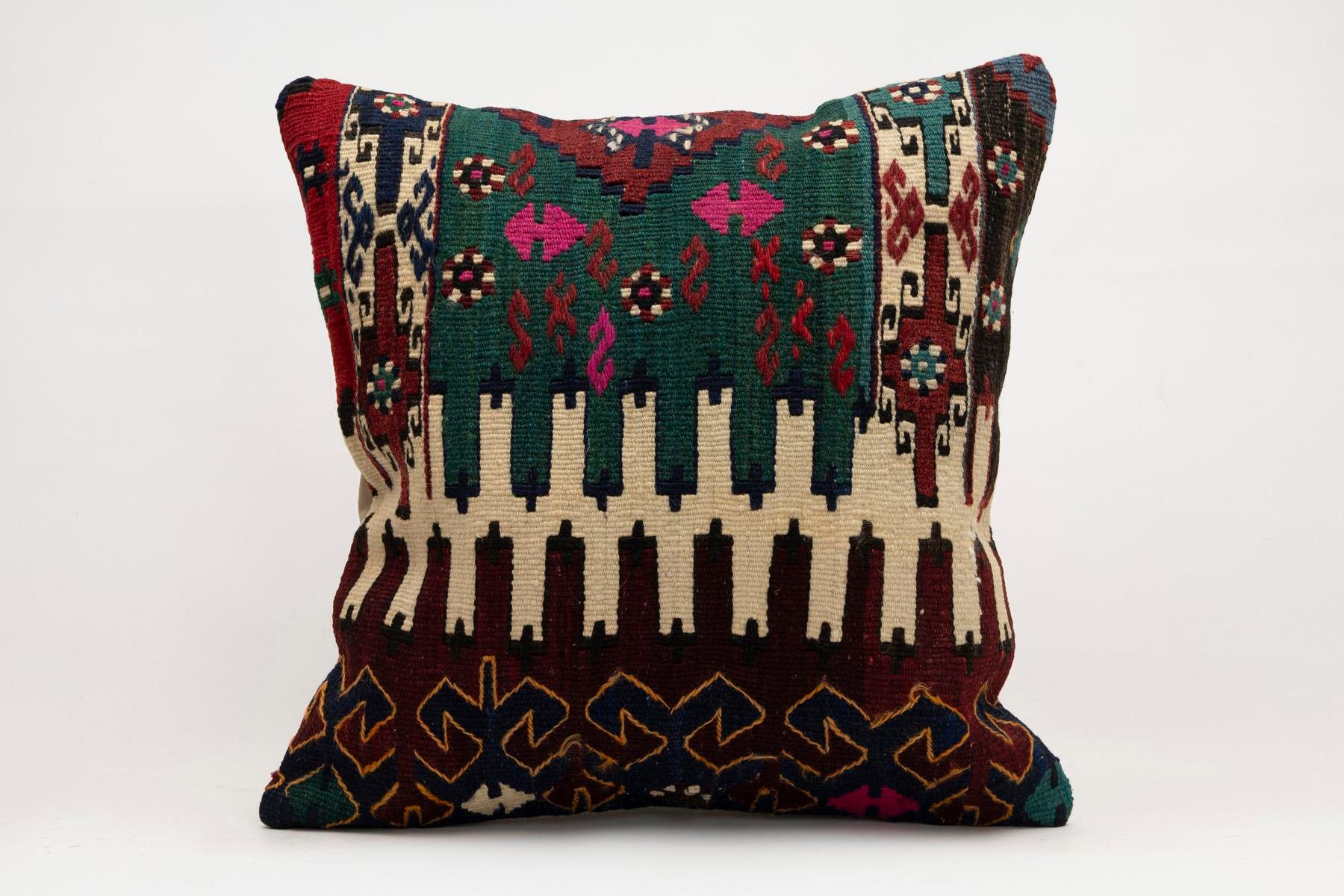 20x20 inches (50x50 cm) Kilim Pillow | KILIM WHOLESALE - Vintage Handmade Pillows - Vintage Handmade Kilim Rugs - It is 100% wool. Artistic and historical rugs. Old handwoven rugs. - Online hand woven rugs and kilim cushions sales. Shipping to a