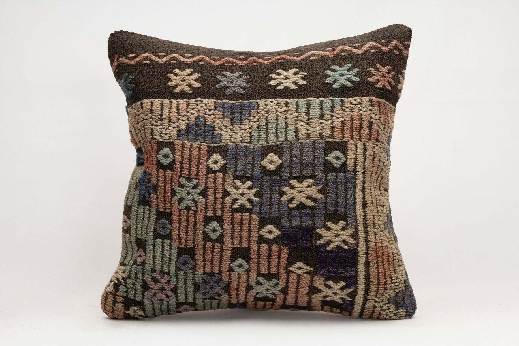 20x20 inches (50x50 cm) Kilim Pillow | KILIM WHOLESALE - Vintage Handmade Pillows - Vintage Handmade Kilim Rugs - It is 100% wool. Artistic and historical rugs. Old handwoven rugs. - Online hand woven rugs and kilim cushions sales. Shipping to a