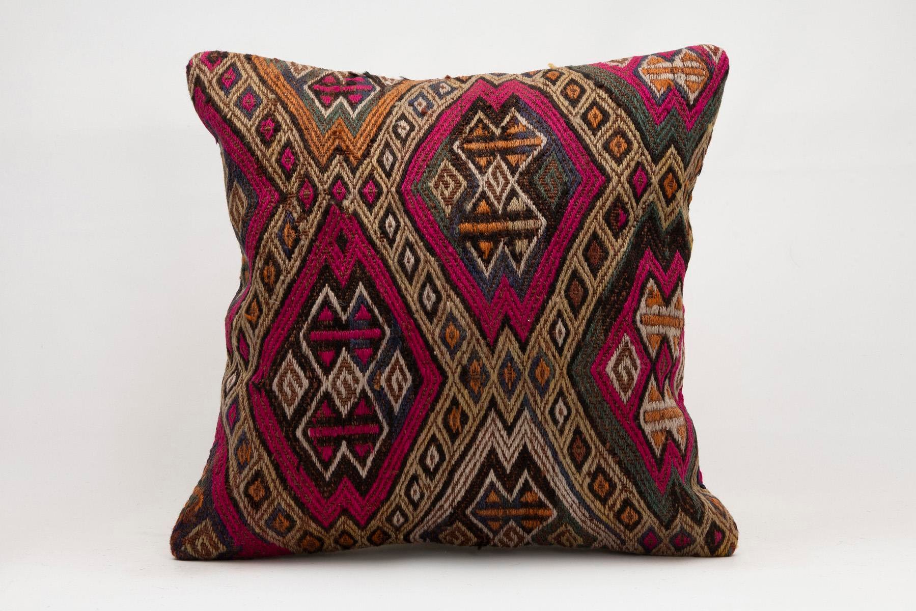 20x20 inches (50x50 cm) Kilim Pillow | KILIM WHOLESALE - Vintage Handmade Pillows - Vintage Handmade Kilim Rugs - It is 100% wool. Artistic and historical rugs. Old handwoven rugs. - Online hand woven rugs and kilim cushions sales. Shipping to a