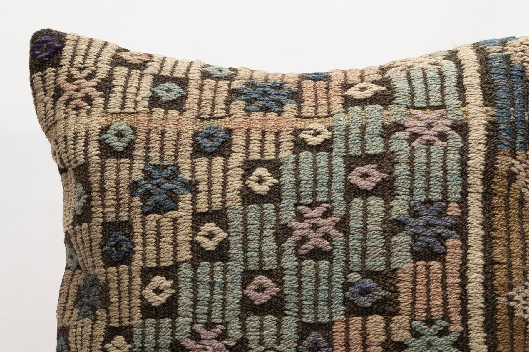 20x20 inches (50x50 cm) Kilim Pillow | KILIM WHOLESALE - Vintage Handmade Pillows - Vintage Handmade Kilim Rugs - It is 100% wool. Artistic and historical rugs. Old handwoven rugs. - Online hand woven rugs and kilim cushions sales. Shipping to a