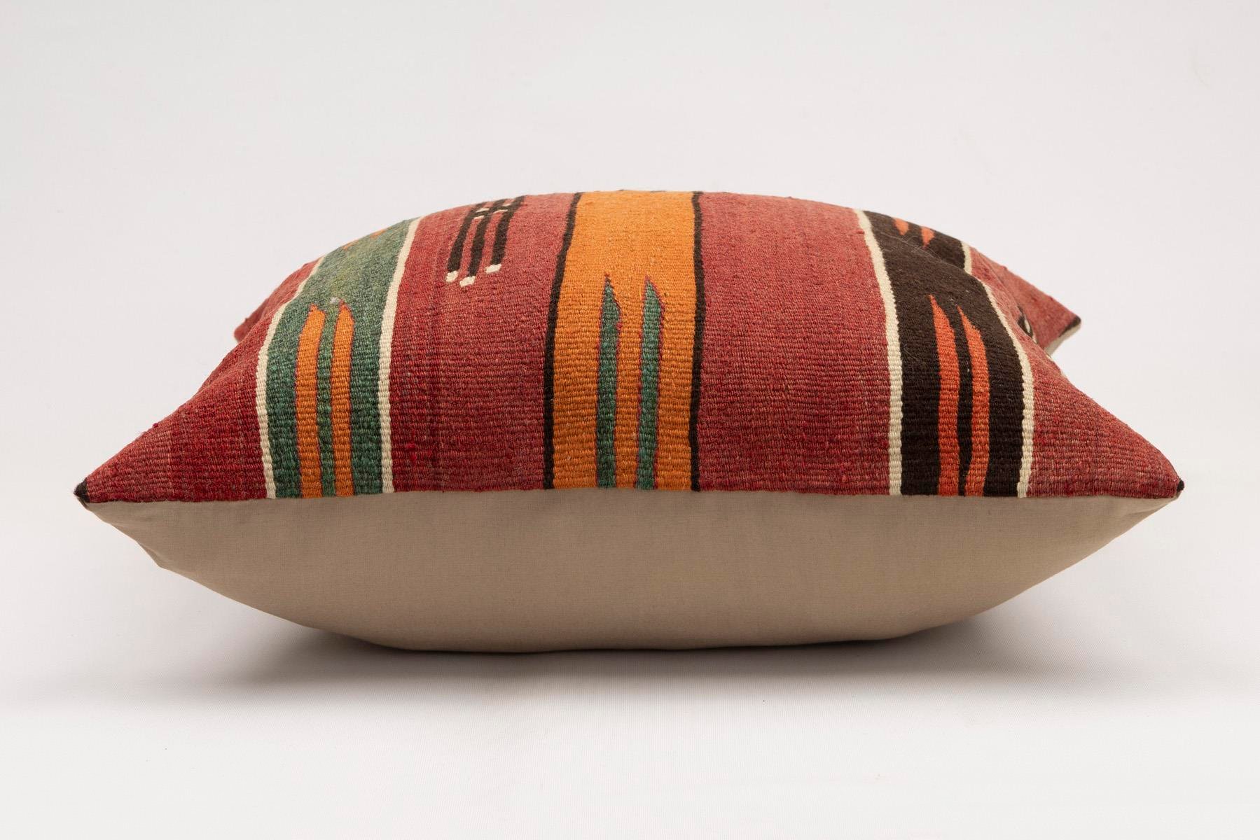 20x20 inches (50x50 cm) Kilim Pillow | KILIM WHOLESALE - Vintage Handmade Pillows - Vintage Handmade Kilim Rugs - It is 100% wool. Artistic and historical rugs. Old handwoven rugs. - Online hand woven rugs and kilim cushions sales. Shipping to a