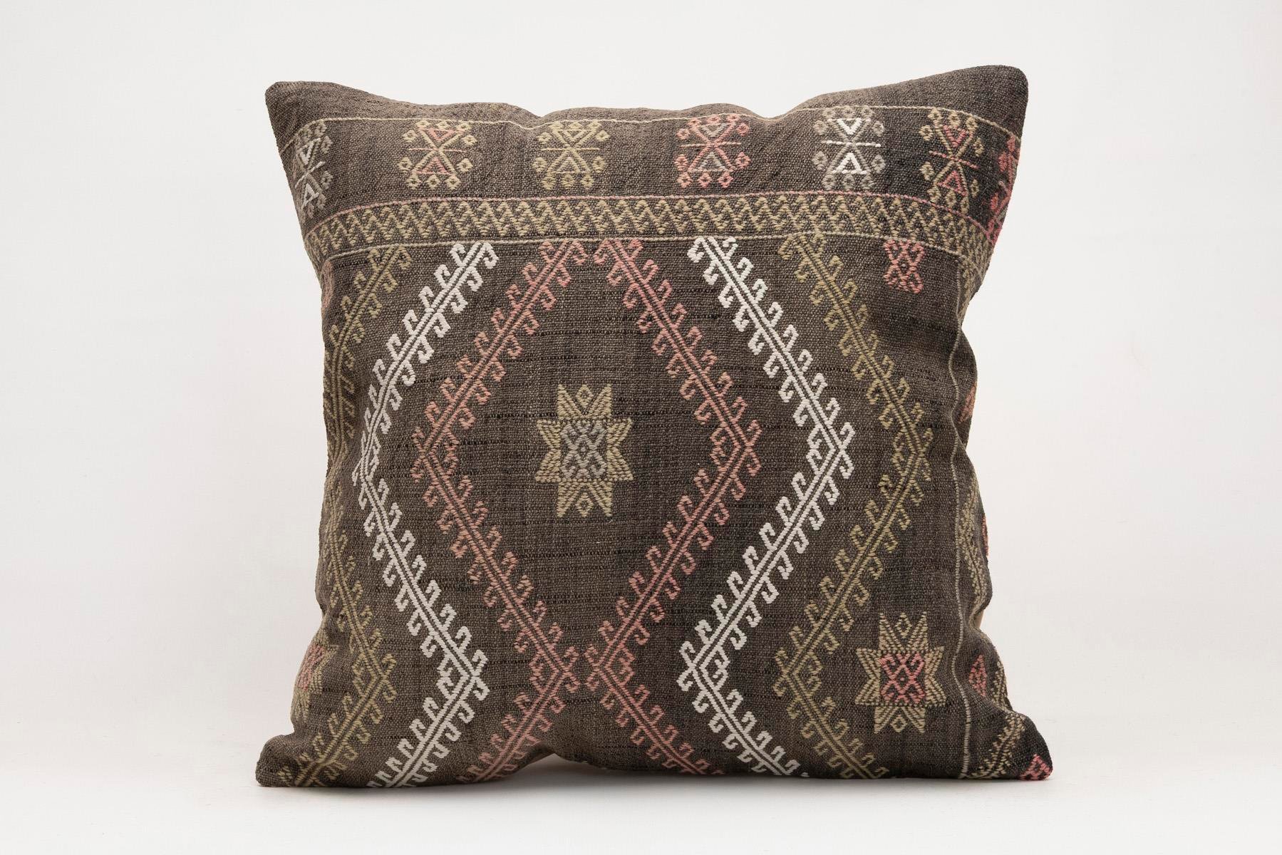 20x20 inches (50x50 cm) Kilim Pillow | KILIM WHOLESALE - Vintage Handmade Pillows - Vintage Handmade Kilim Rugs - It is 100% wool. Artistic and historical rugs. Old handwoven rugs. - Online hand woven rugs and kilim cushions sales. Shipping to a