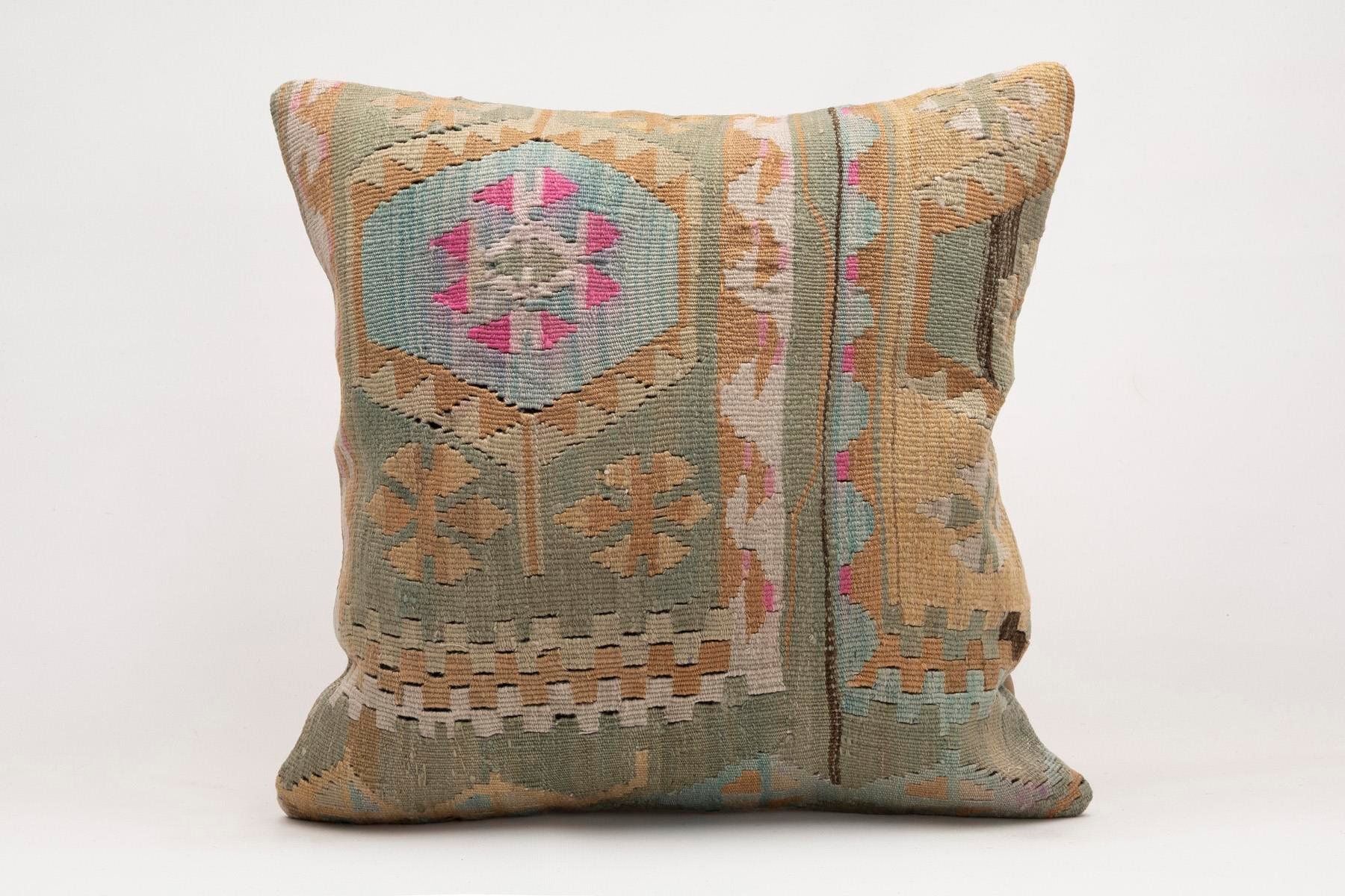 20x20 inches (50x50 cm) Kilim Pillow | KILIM WHOLESALE - Vintage Handmade Pillows - Vintage Handmade Kilim Rugs - It is 100% wool. Artistic and historical rugs. Old handwoven rugs. - Online hand woven rugs and kilim cushions sales. Shipping to a