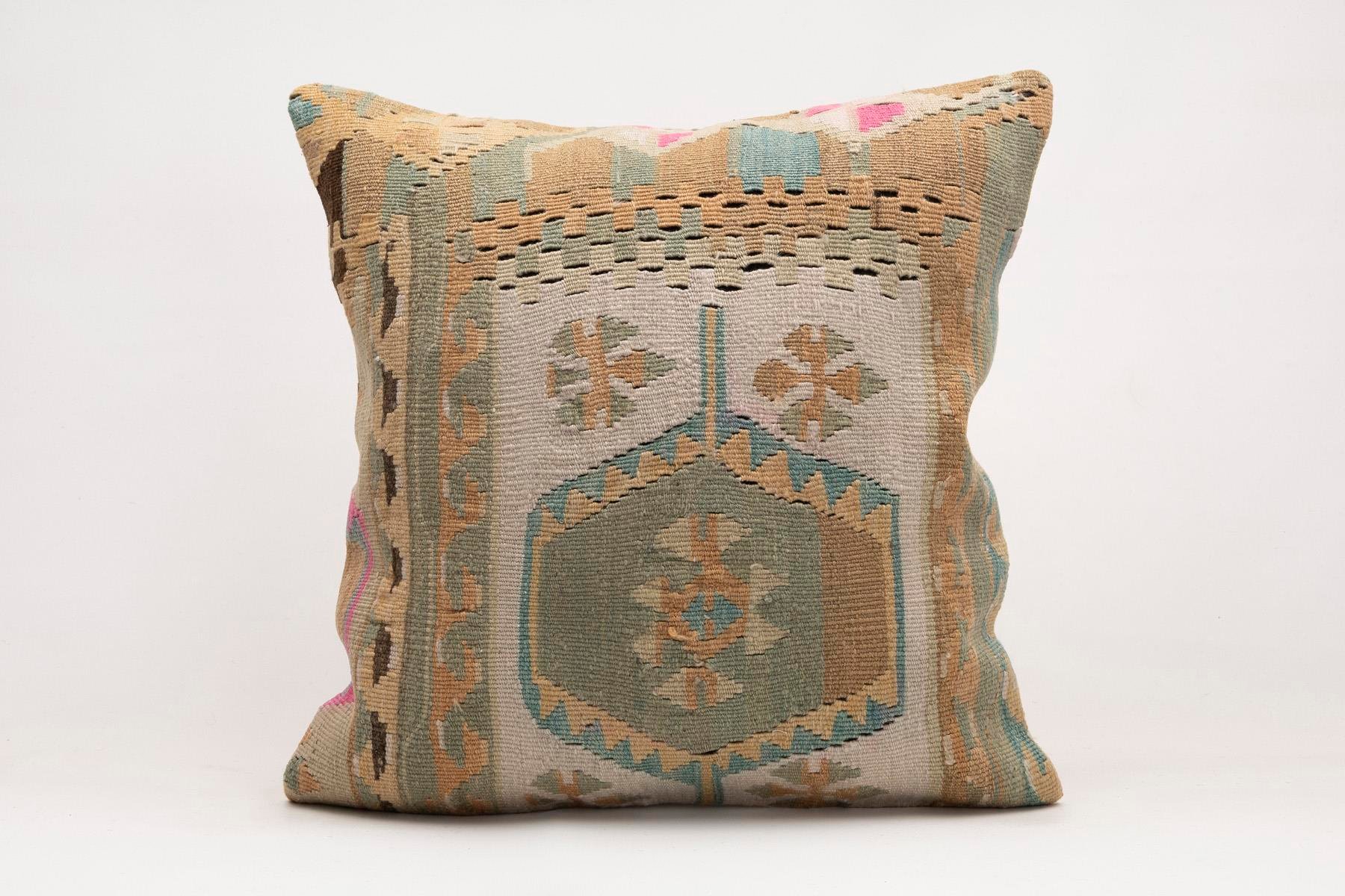 20x20 inches (50x50 cm) Kilim Pillow | KILIM WHOLESALE - Vintage Handmade Pillows - Vintage Handmade Kilim Rugs - It is 100% wool. Artistic and historical rugs. Old handwoven rugs. - Online hand woven rugs and kilim cushions sales. Shipping to a