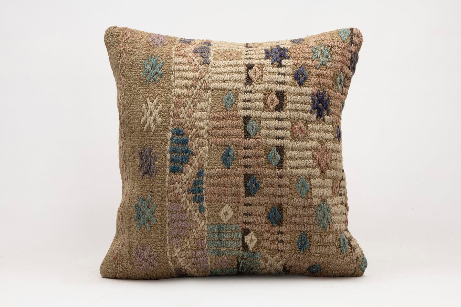 20x20 inches (50x50 cm) Kilim Pillow | KILIM WHOLESALE - Vintage Handmade Pillows - Vintage Handmade Kilim Rugs - It is 100% wool. Artistic and historical rugs. Old handwoven rugs. - Online hand woven rugs and kilim cushions sales. Shipping to a