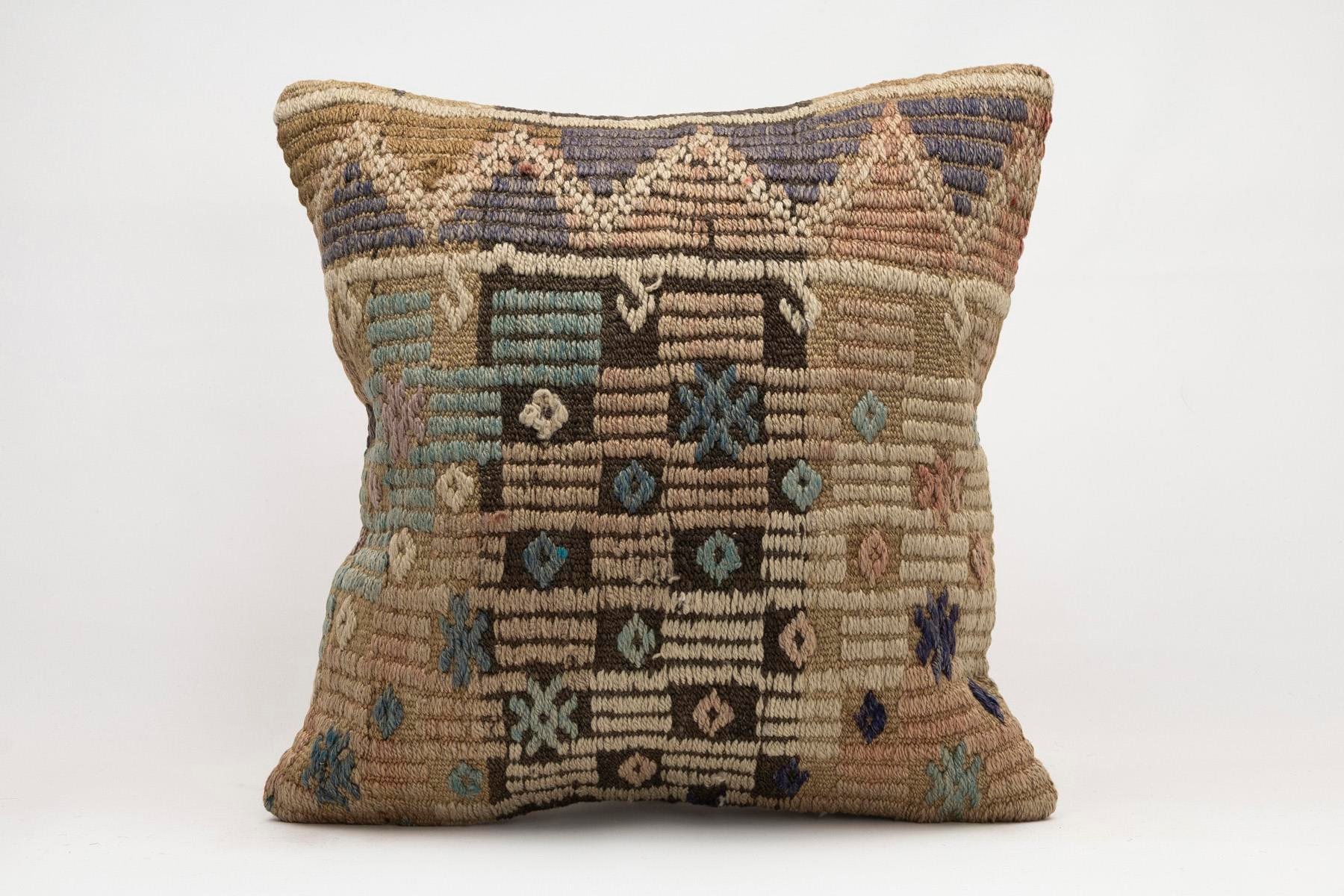 20x20 inches (50x50 cm) Kilim Pillow | KILIM WHOLESALE - Vintage Handmade Pillows - Vintage Handmade Kilim Rugs - It is 100% wool. Artistic and historical rugs. Old handwoven rugs. - Online hand woven rugs and kilim cushions sales. Shipping to a