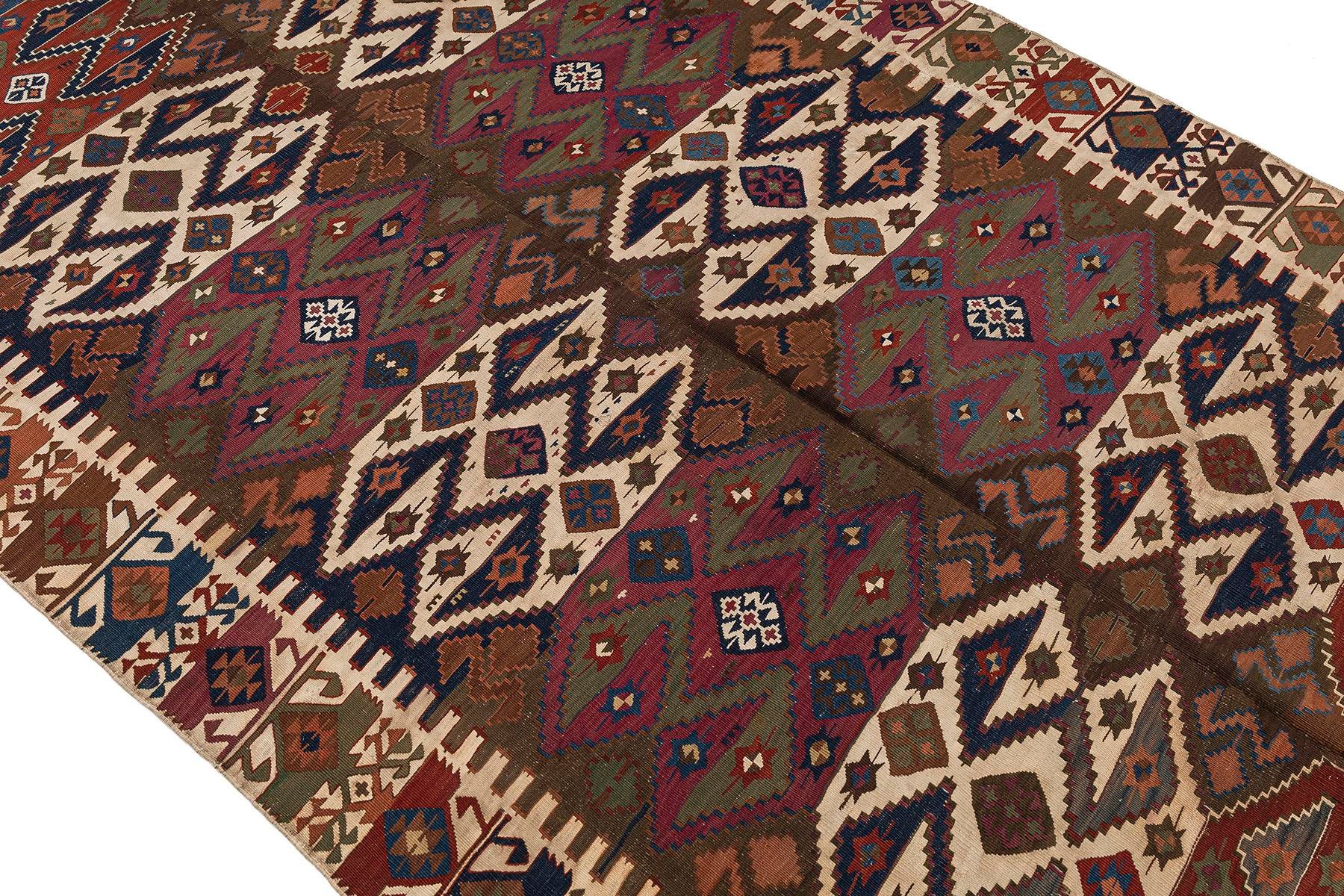 Sivas Kilim Rug (2.5 x 6.6 ft) | KILIM WHOLESALE - Vintage Handmade Pillows - Vintage Handmade Kilim Rugs - It is 100% wool. Artistic and historical rugs. Old handwoven rugs. - Online hand woven rugs and kilim cushions sales. Shipping to all ove