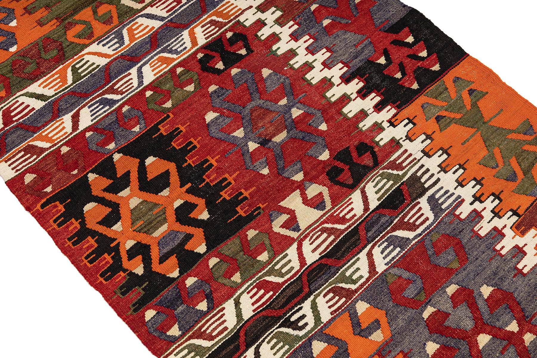 Sivas Kilim Rug (2.5 x 6.6 ft) | KILIM WHOLESALE - Vintage Handmade Pillows - Vintage Handmade Kilim Rugs - It is 100% wool. Artistic and historical rugs. Old handwoven rugs. - Online hand woven rugs and kilim cushions sales. Shipping to all ove