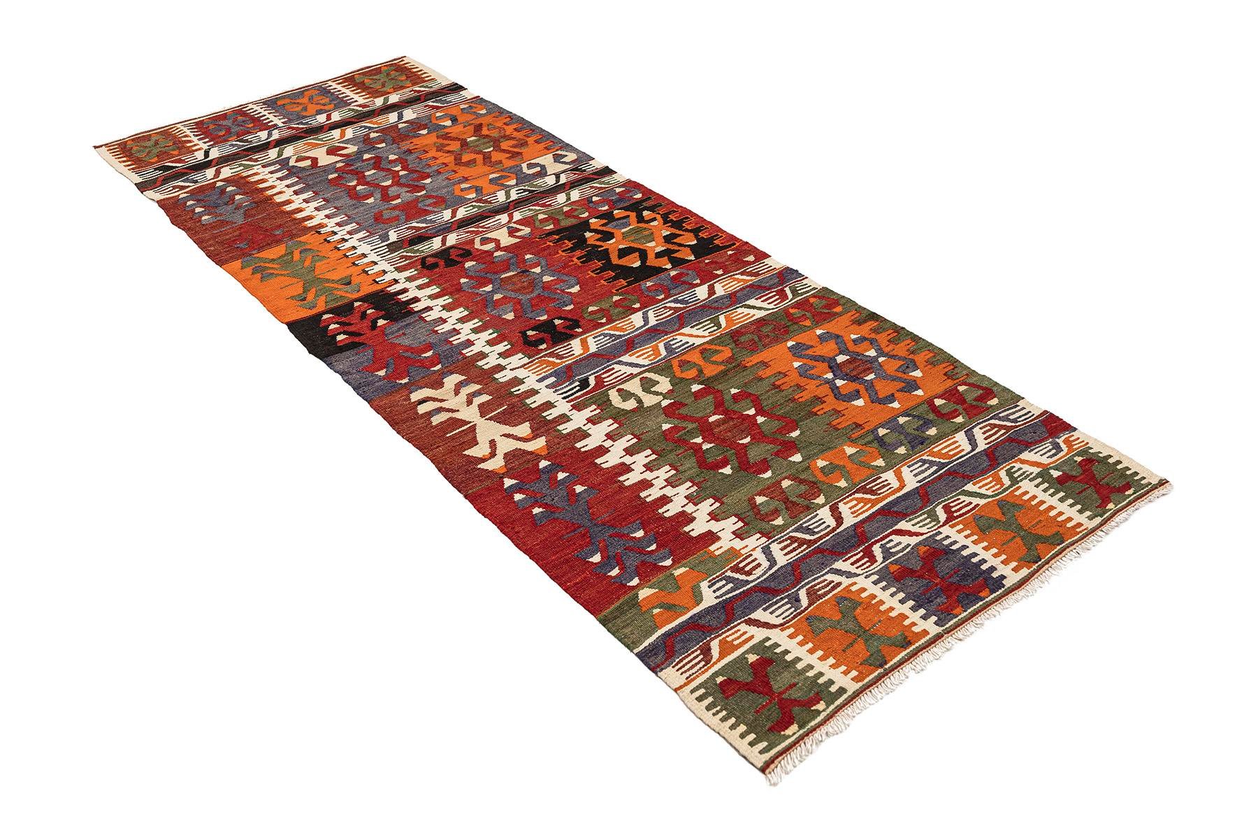 Sivas Kilim Rug (2.5 x 6.6 ft) | KILIM WHOLESALE - Vintage Handmade Pillows - Vintage Handmade Kilim Rugs - It is 100% wool. Artistic and historical rugs. Old handwoven rugs. - Online hand woven rugs and kilim cushions sales. Shipping to all ove