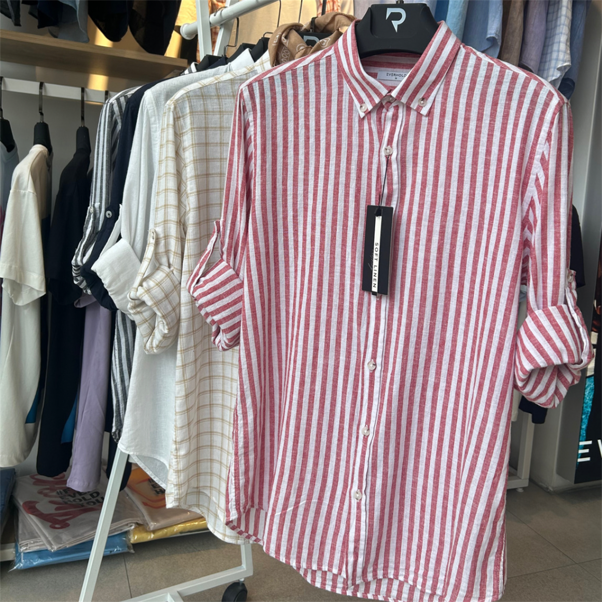 Çizgili Unisex Keten Gömlek 