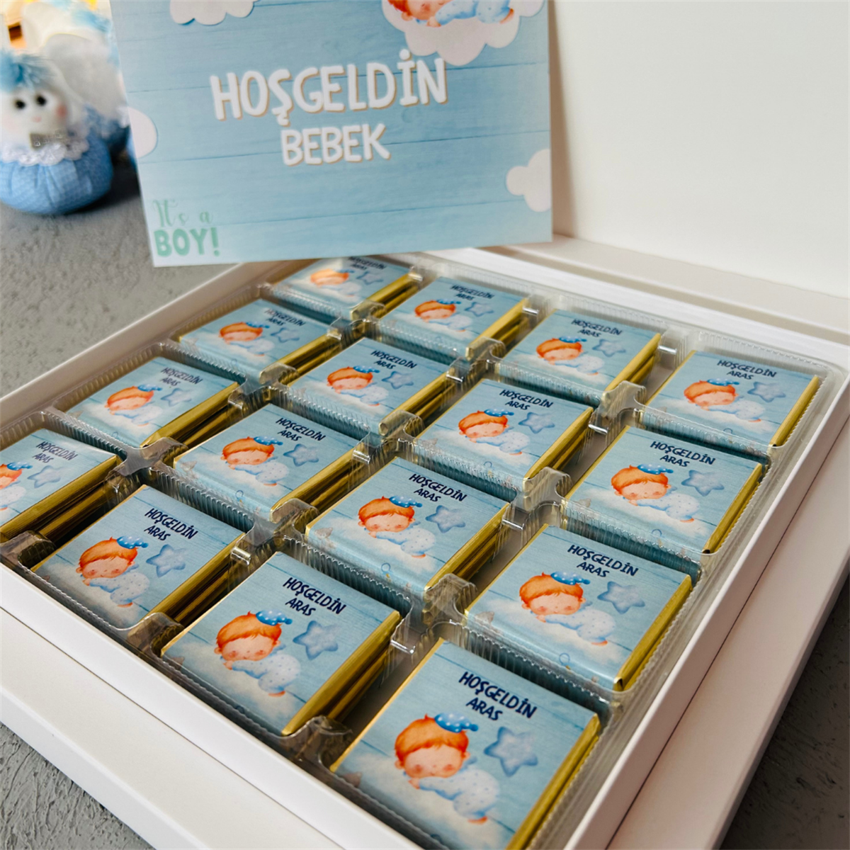 Hoşgeldin Bebek Çikolatası Hediye Erkek Bebek