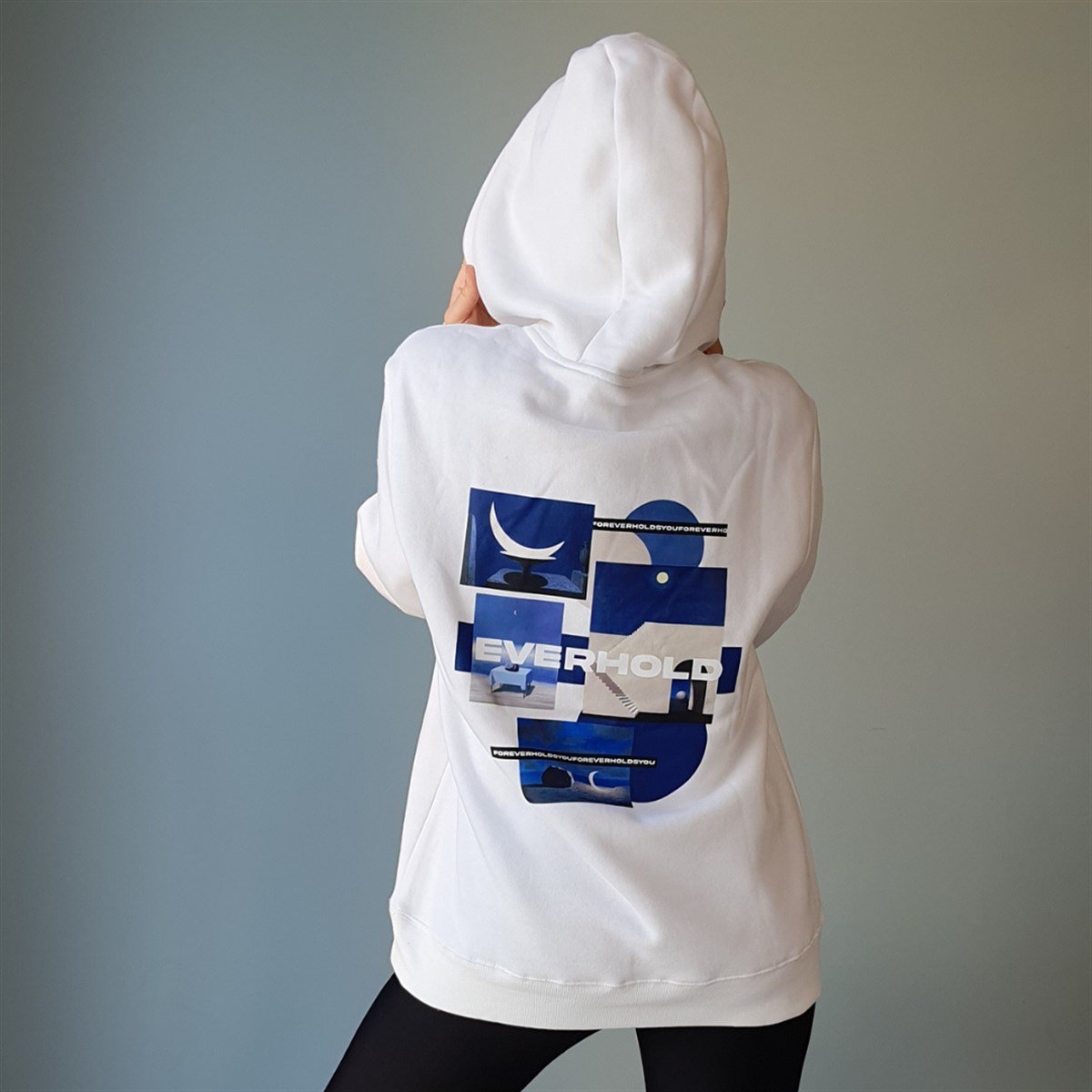 Kapüşonlu Unisex Beyaz Sweatshirt