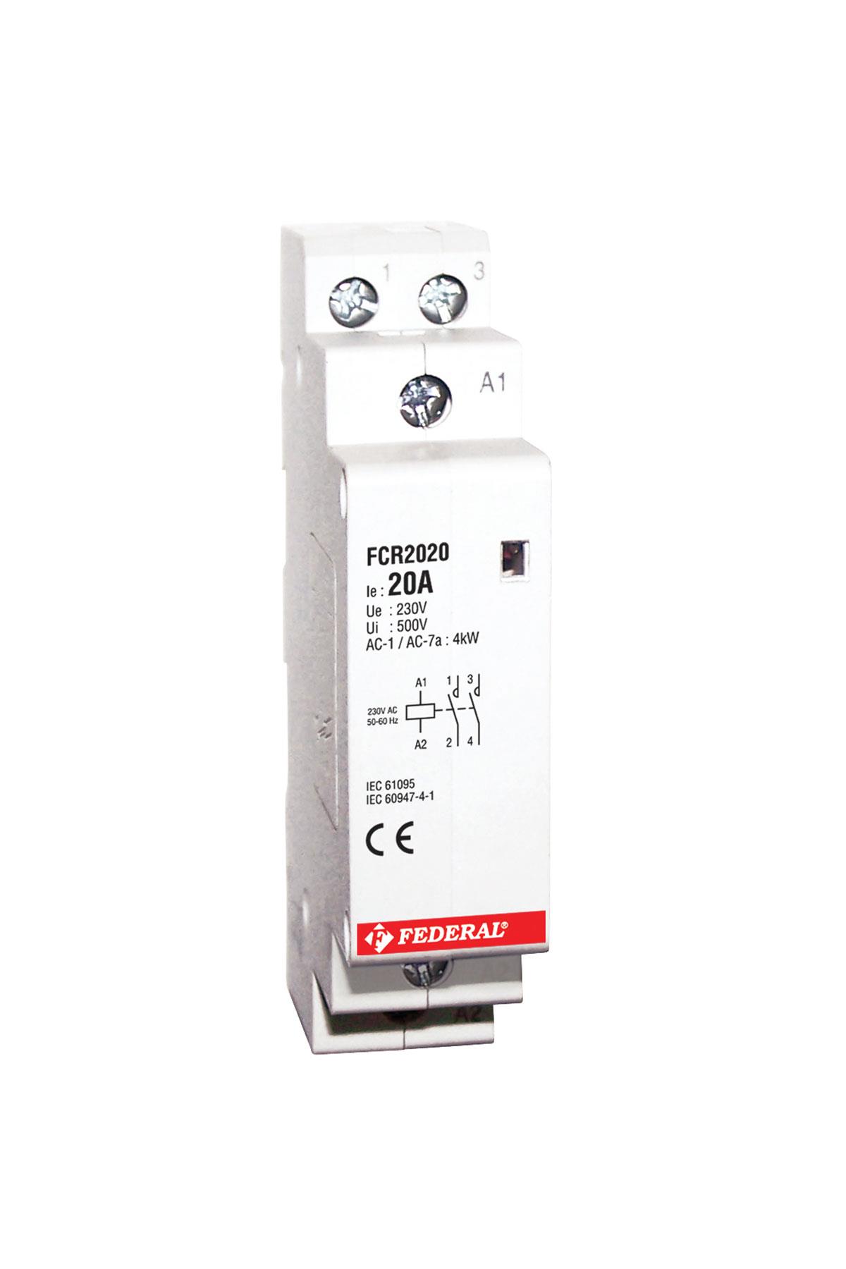 FCR2020 Tesisat Kontaktörü 1x20A 2NA  (3.6kW_230/500V) Bobin Gerilimi : 230V  