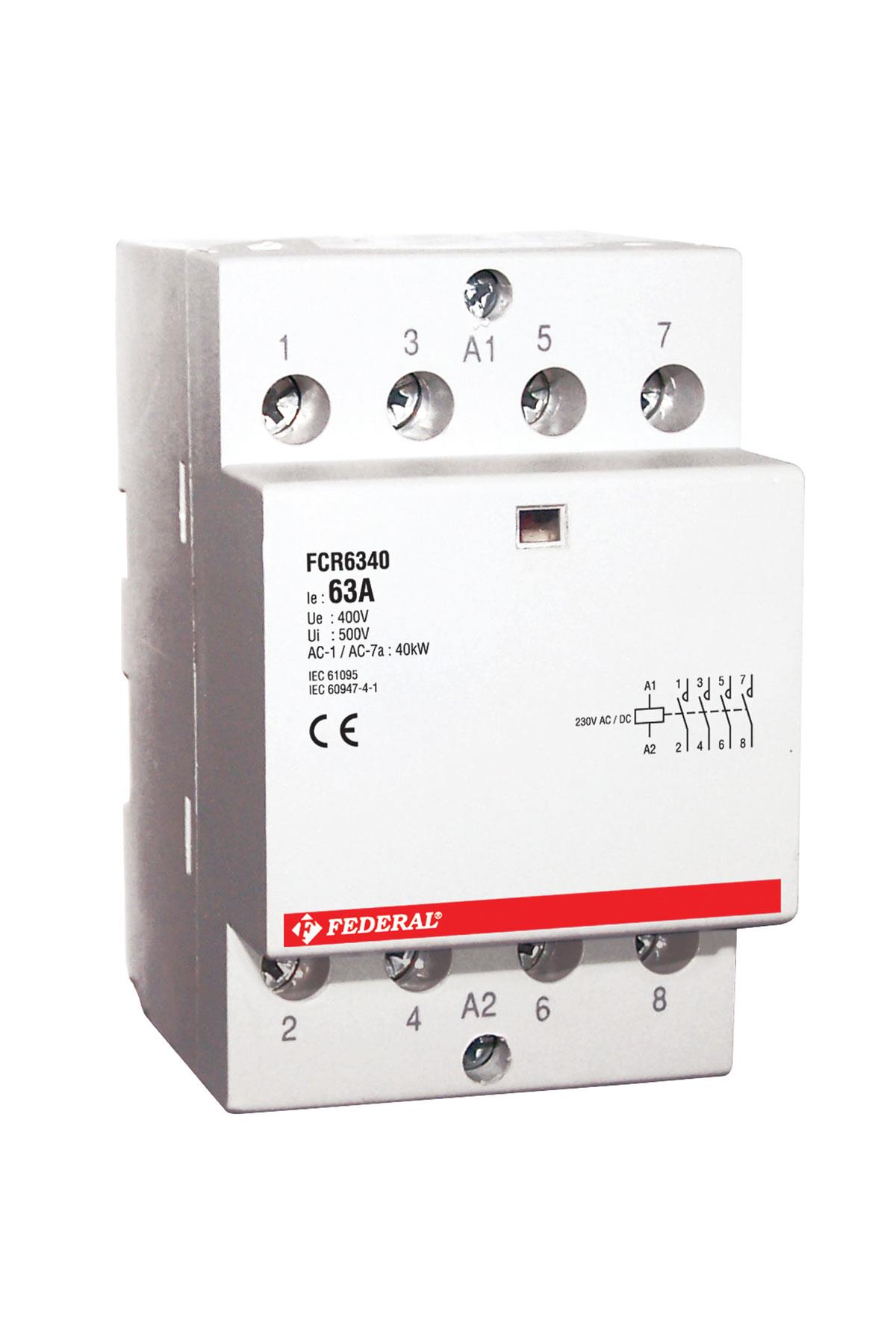 FCR6340 Tesisat Kontaktörü 3x63A 4NA  (34kW_400/500V) Bobin Gerilimi : 230V  