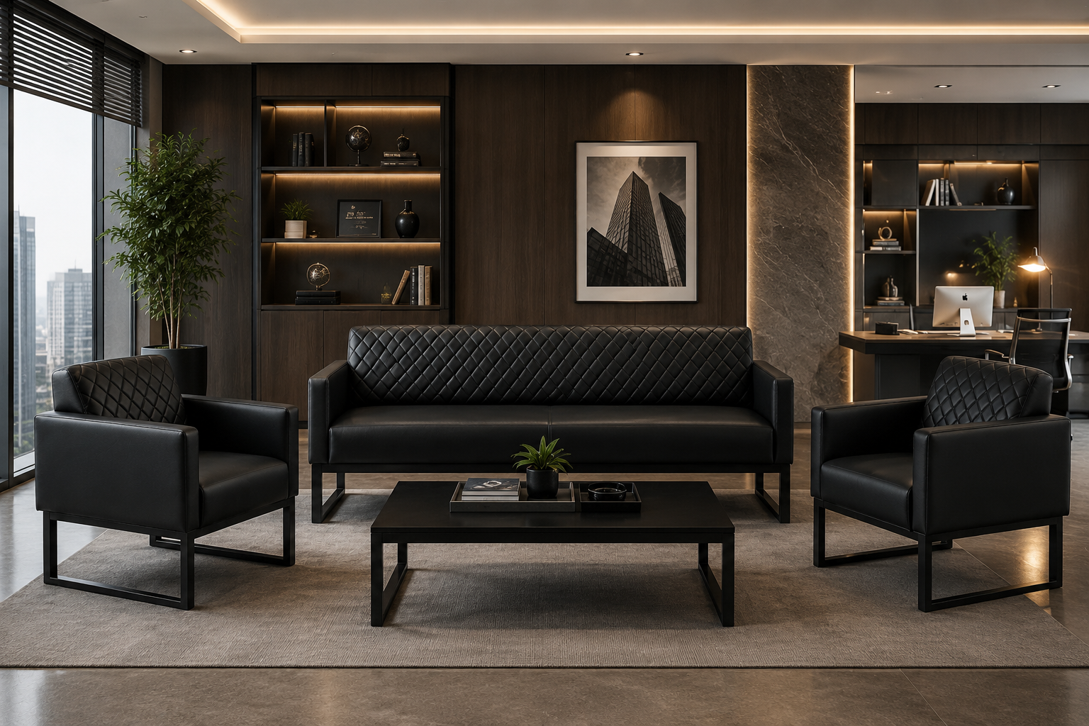 3+1+1 Luban Ofis Oturma Grubu | Modern ve Premium Ofis Koltuk Takımı-Siyah