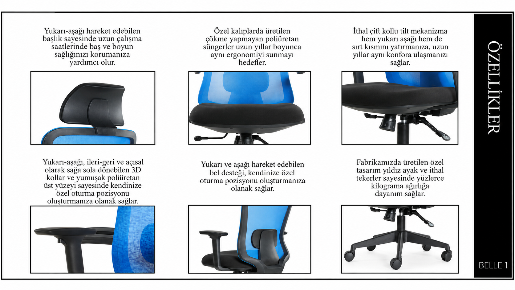 Belle 1 Yönetici Koltuğu | Mavi Fileli Ergonomik Makam Koltuğu