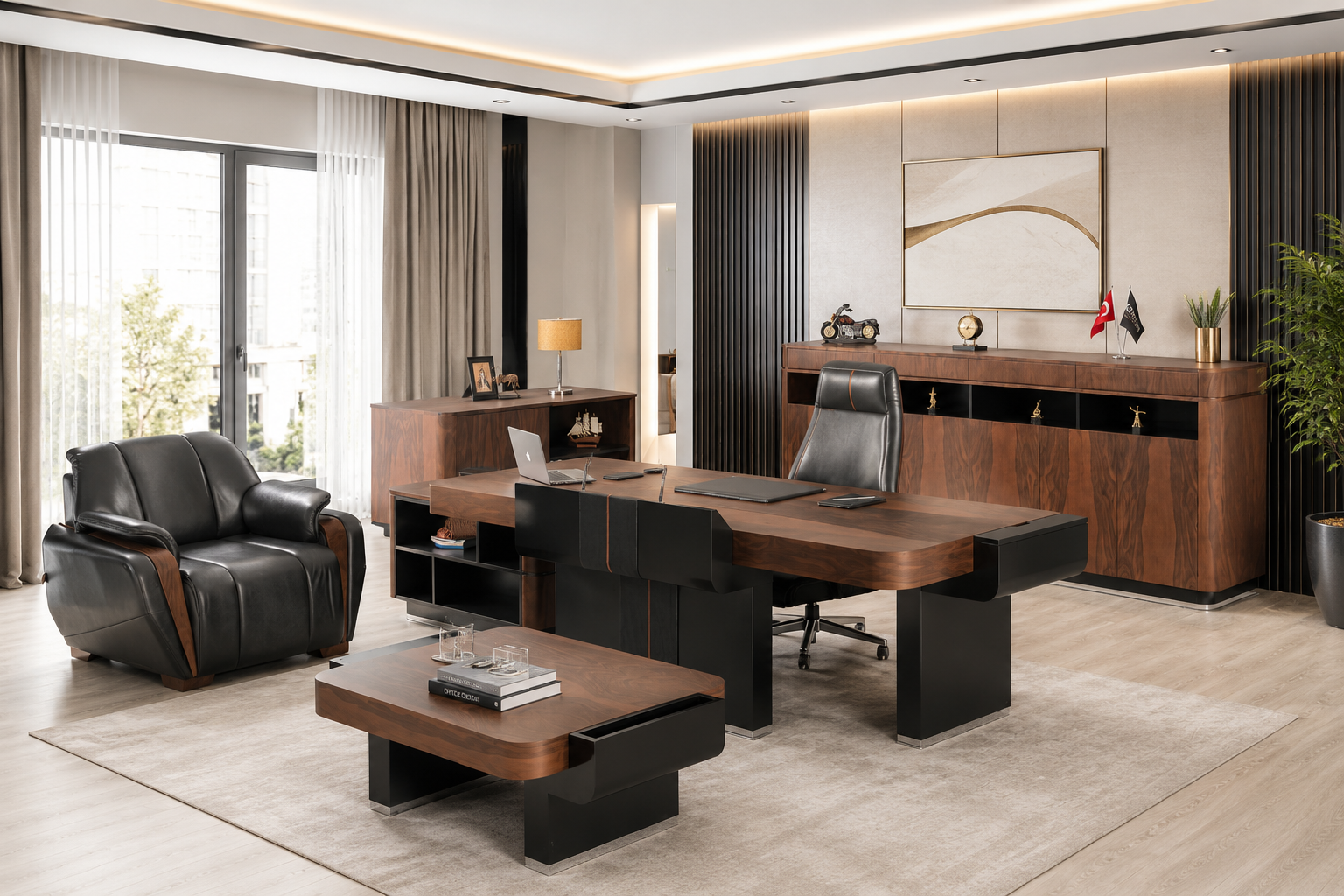BOLD VIP Ahşap Makam Takımı | Premium Yönetici Ofis Takımı | ZEC Ofis Mobilyaları