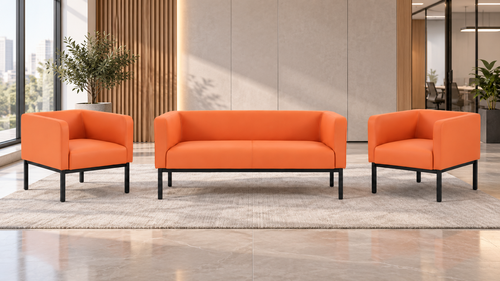 BOX 2+1+1 Modern Ofis Oturma Grubu | Metal Ayaklı Bekleme ve Misafir Takımı