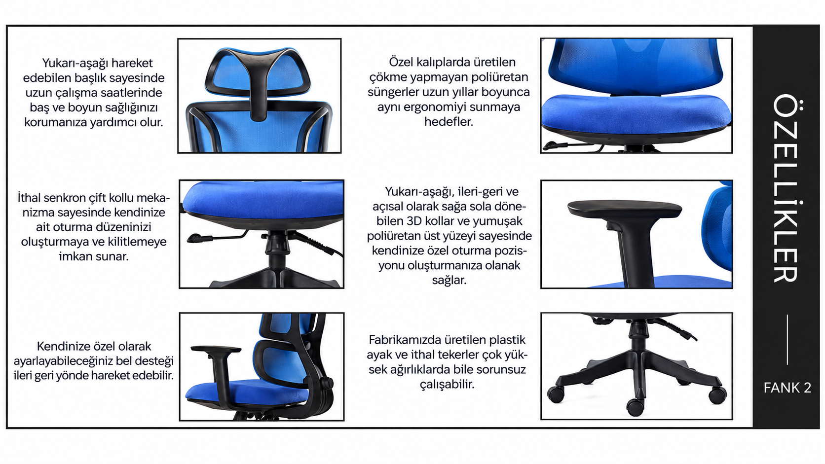 Fank 2 Şef Koltuğu – Ergonomik Bel Destekli, 3D Kollu, Çift Kollu Mekanizmalı Ofis Koltuğu