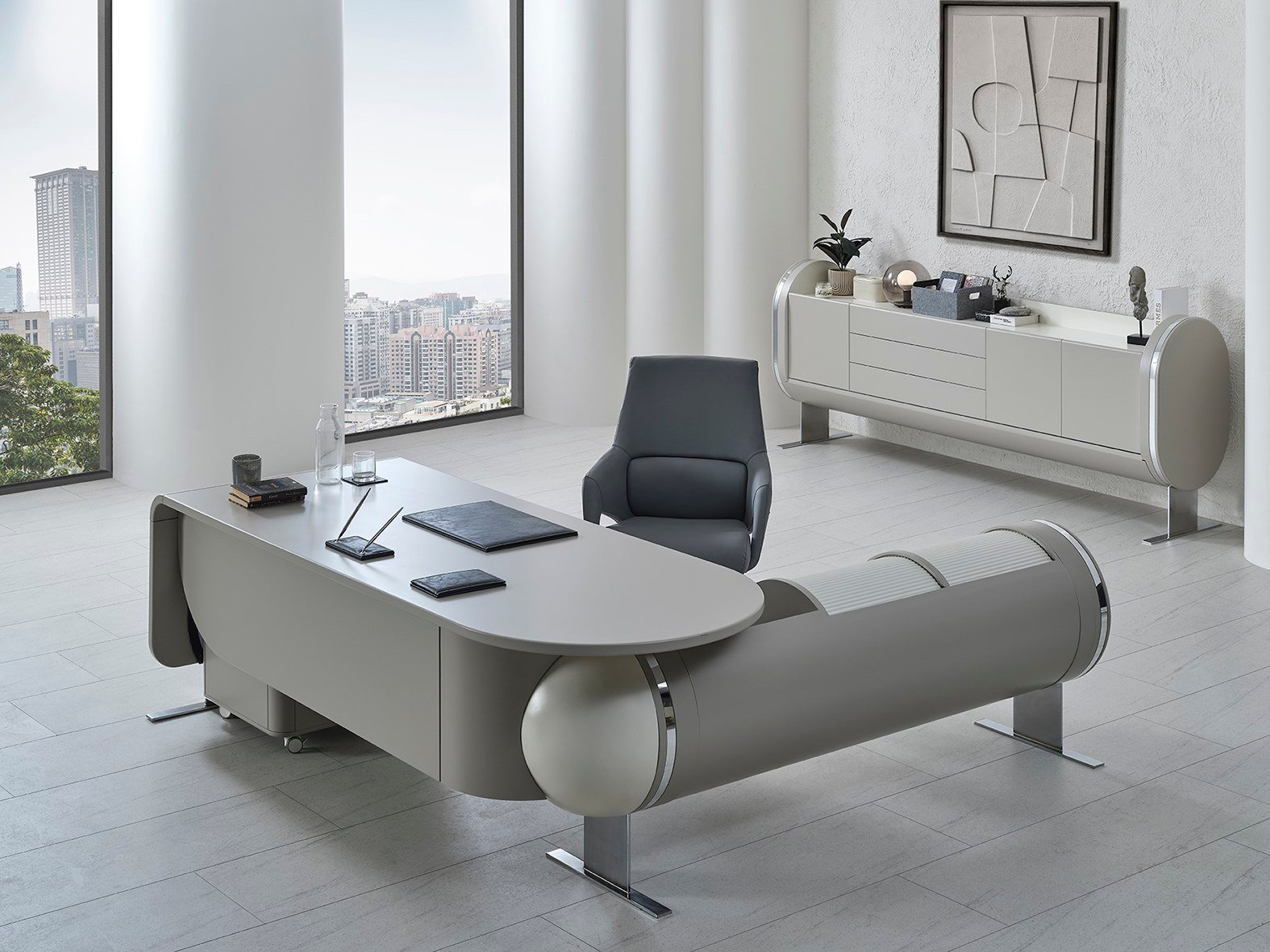 Genesis Bej VIP Ahşap Makam Takımı – Modern Premium Yönetici Ofis Mobilyası