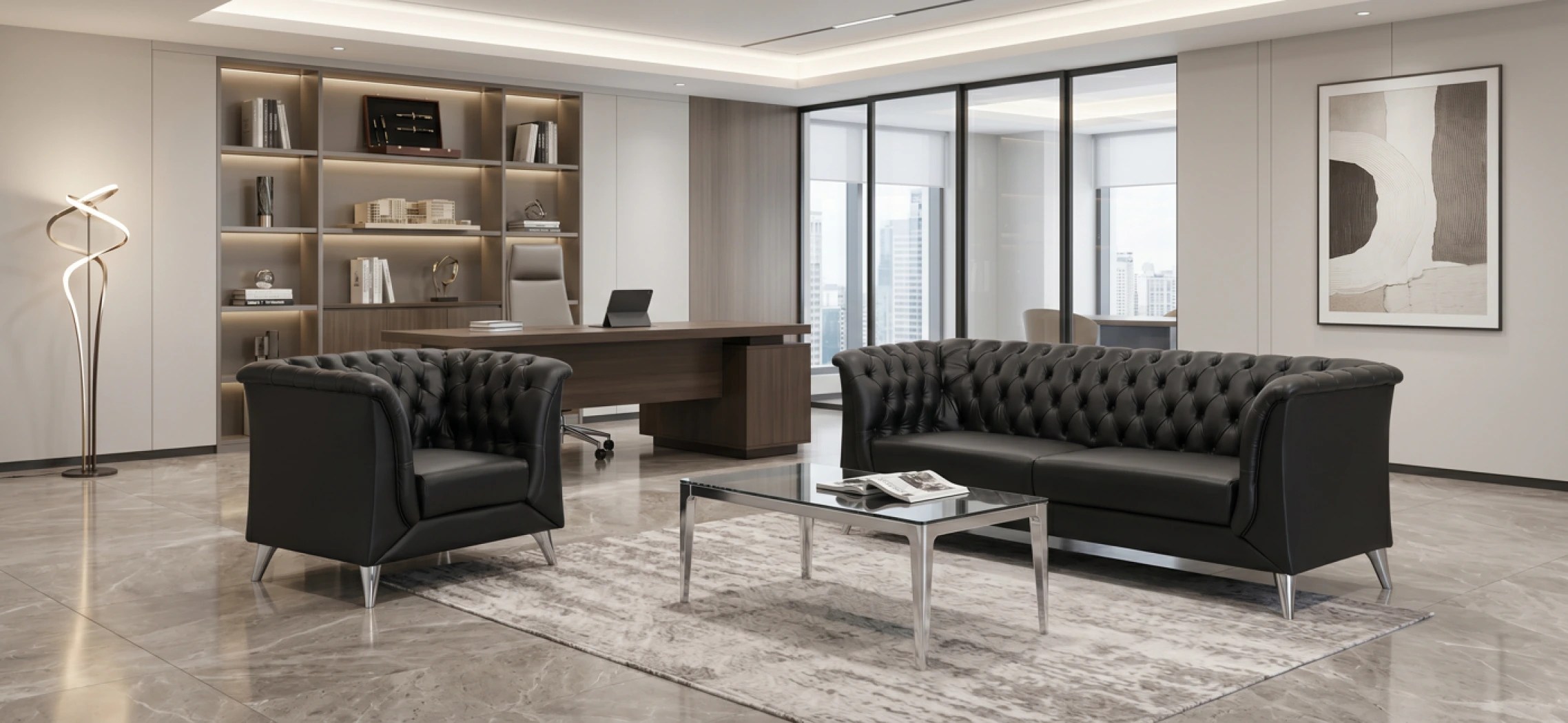 Grande 3+1+1 Premium Ofis Oturma Grubu | Kapitoneli Modern Tasarım