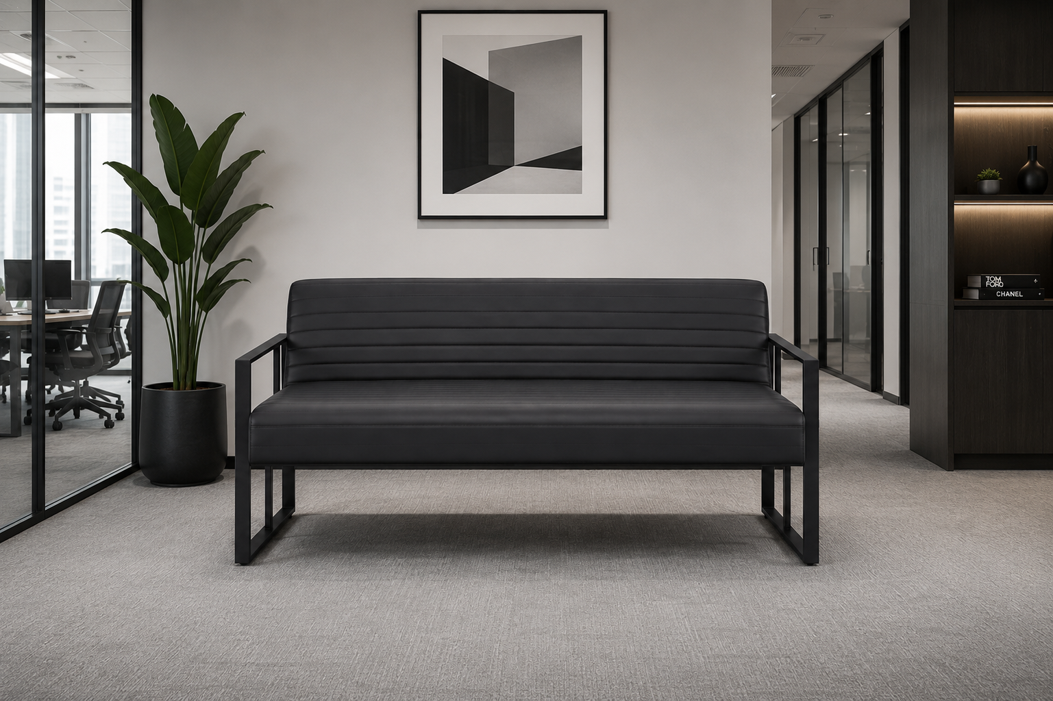 Keops Üçlü Ofis Koltuğu | Modern Metal İskeletli Bekleme Kanepesi