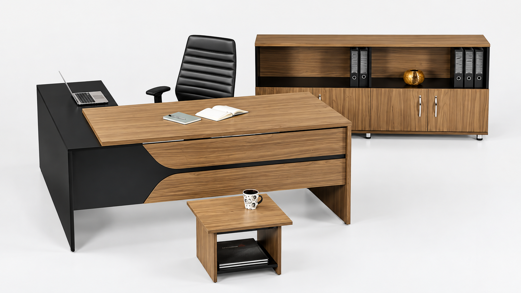 Loft Ara Yönetici Masa Takımı | Etajerli Modern Ofis Takımı