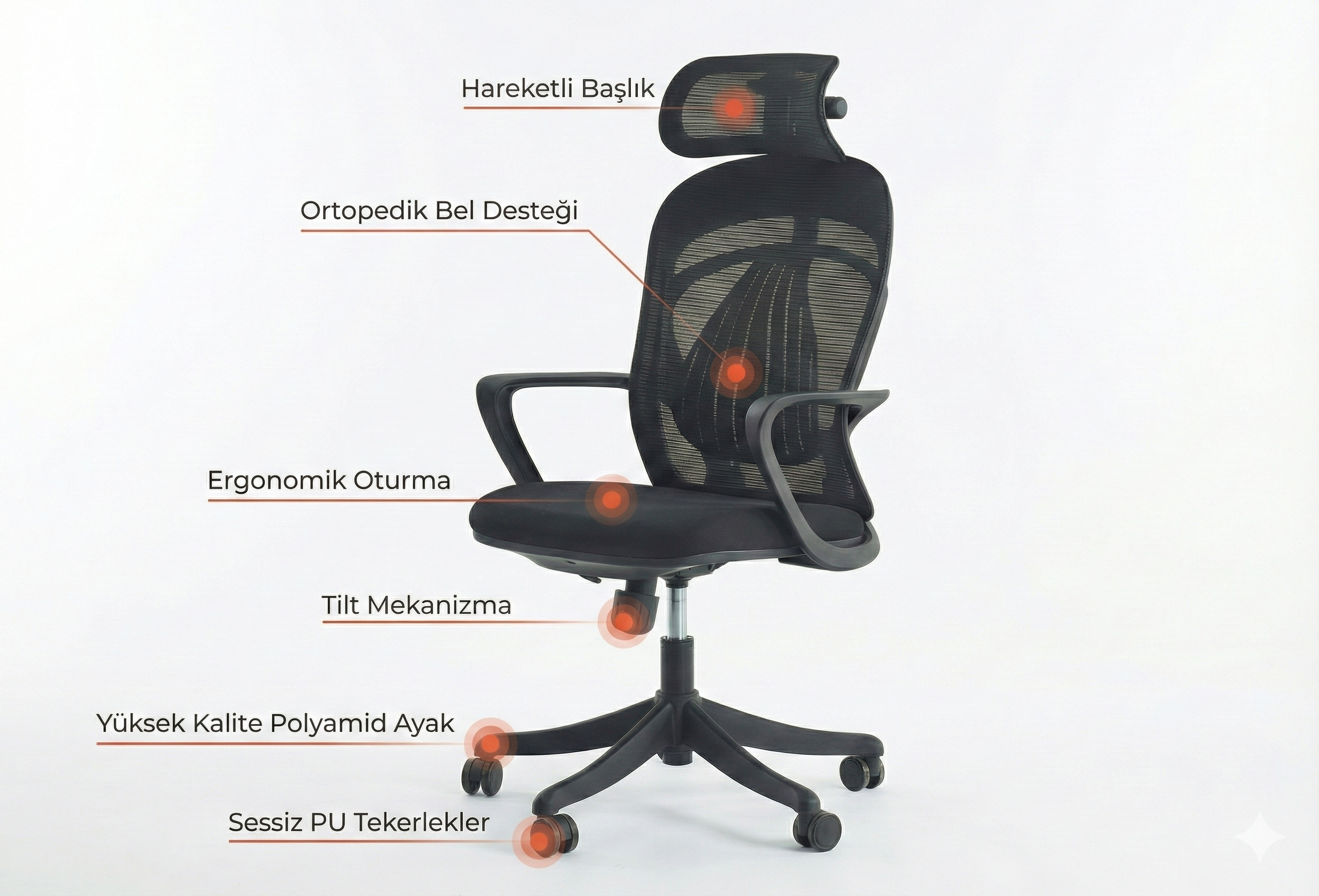 Mare İthal Ergonomik Yönetici Koltuğu – Full Ortopedik Fileli Ofis ve Çalışma Sandalyesi