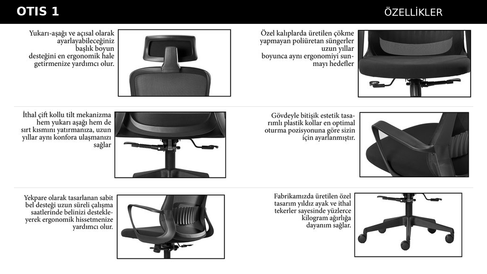 Otis 1 Yönetici Koltuğu | Başlıklı, Fileli, Ergonomik Ofis Koltuğu