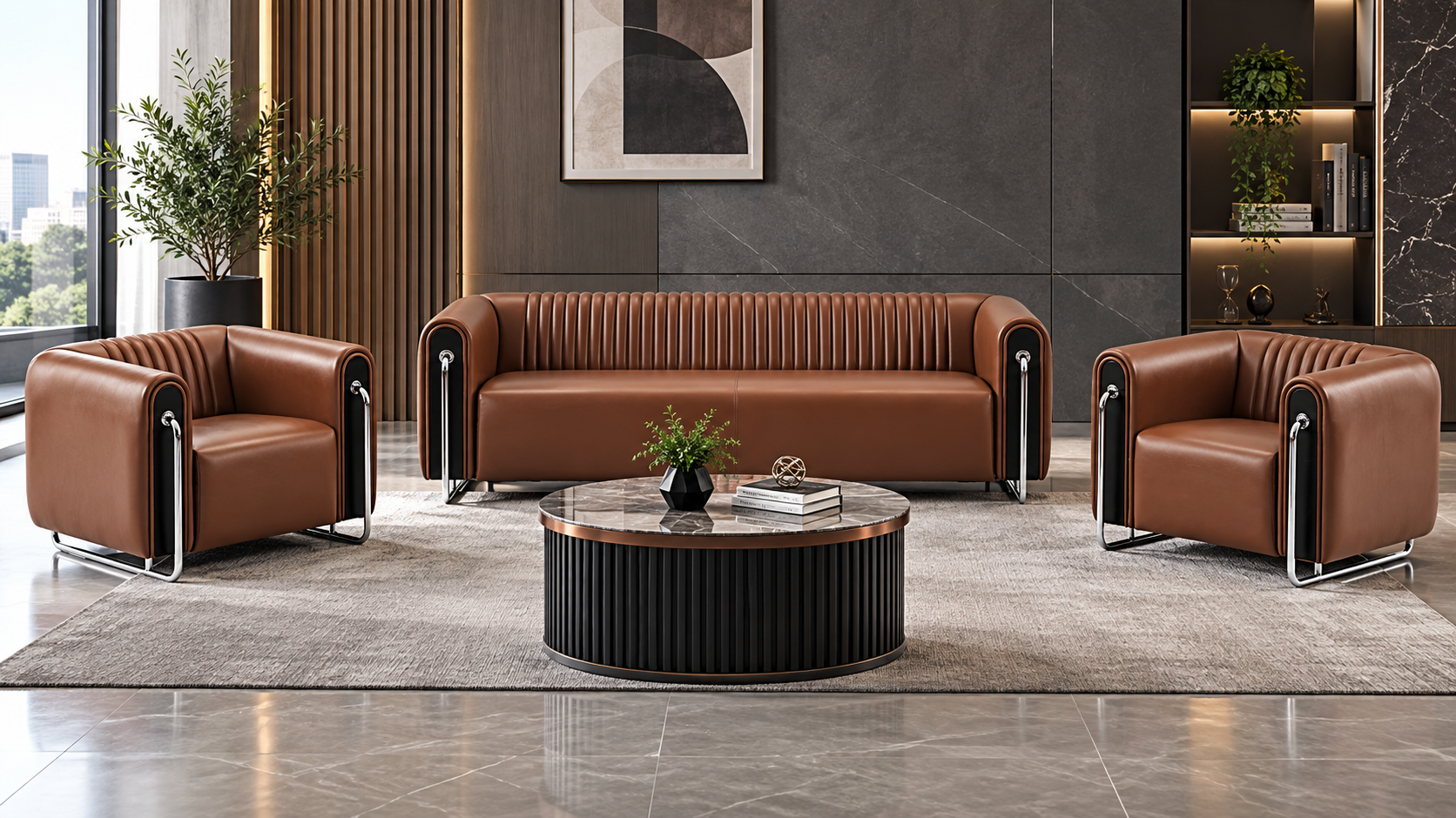 Owami 3+1+1 Premium Ofis Oturma Grubu | Modern Deri Kanepe Takımı