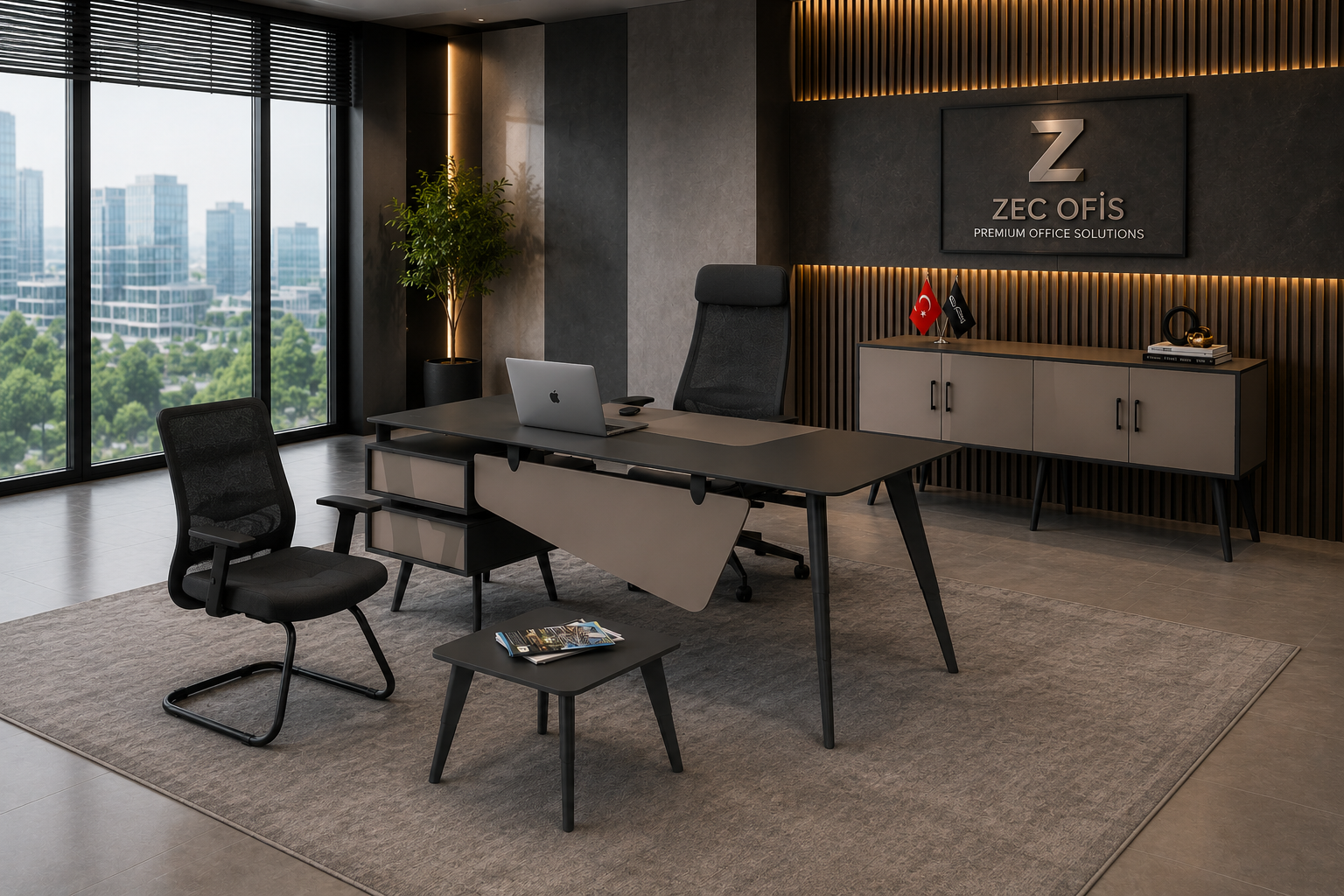 Sun-Kom Ara Yönetici Takımı | Modern Ofis Masa Takımı | Zecofis