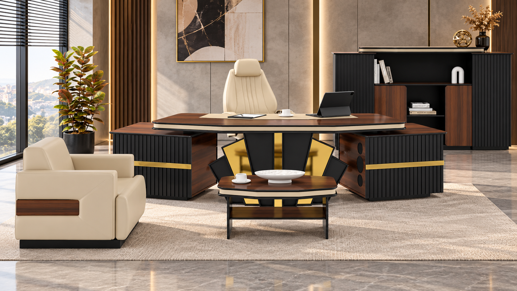Truva High Gloss VIP Makam Takımı | Ses Sistemi & Kablosuz Şarj Özellikli