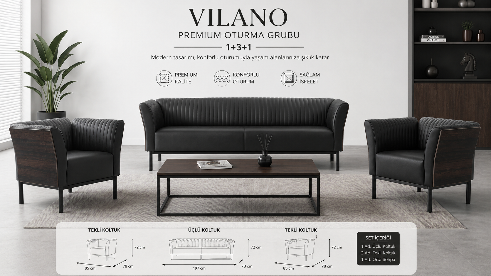 Vilano 3+1+1 Modern Ofis Oturma Grubu | Şık ve Sportif Tasarım
