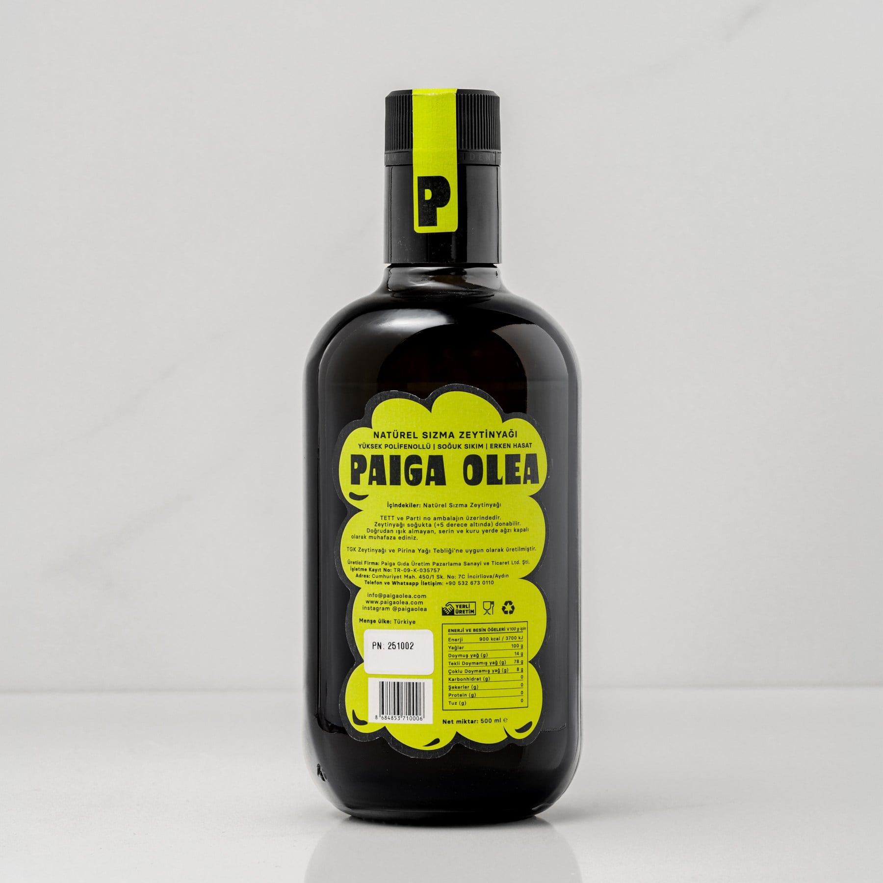 Paiga Olea Erken Hasat Natürel Sızma Zeytinyağı 500 Ml