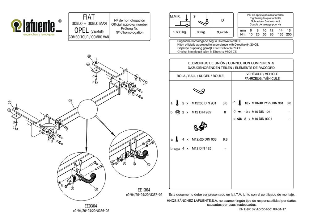 Combo 03.2012 -06.2018 | Doblo 01.2010 sonrası (Sabit Topuz)