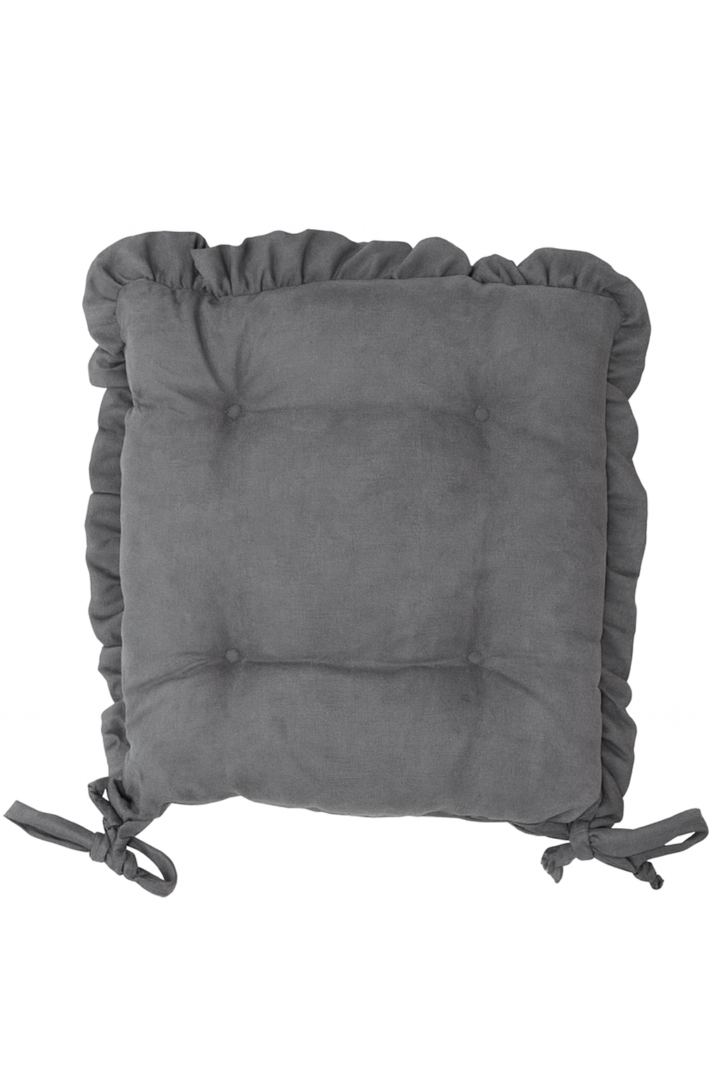 Antrasit Fırfırlı Özel Dikişli Sandalye Minderi Dolgulu Kare Bağcıklı Yıkanabilir 40x40 cm