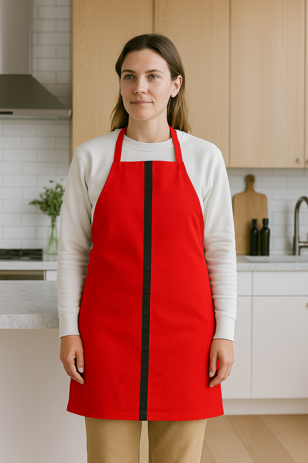 Mutfak Önlüğü Askılı Kalın Pamuklu Belden Bağlamalı Şef Masterchef Barista Önlüğü Kırmızı