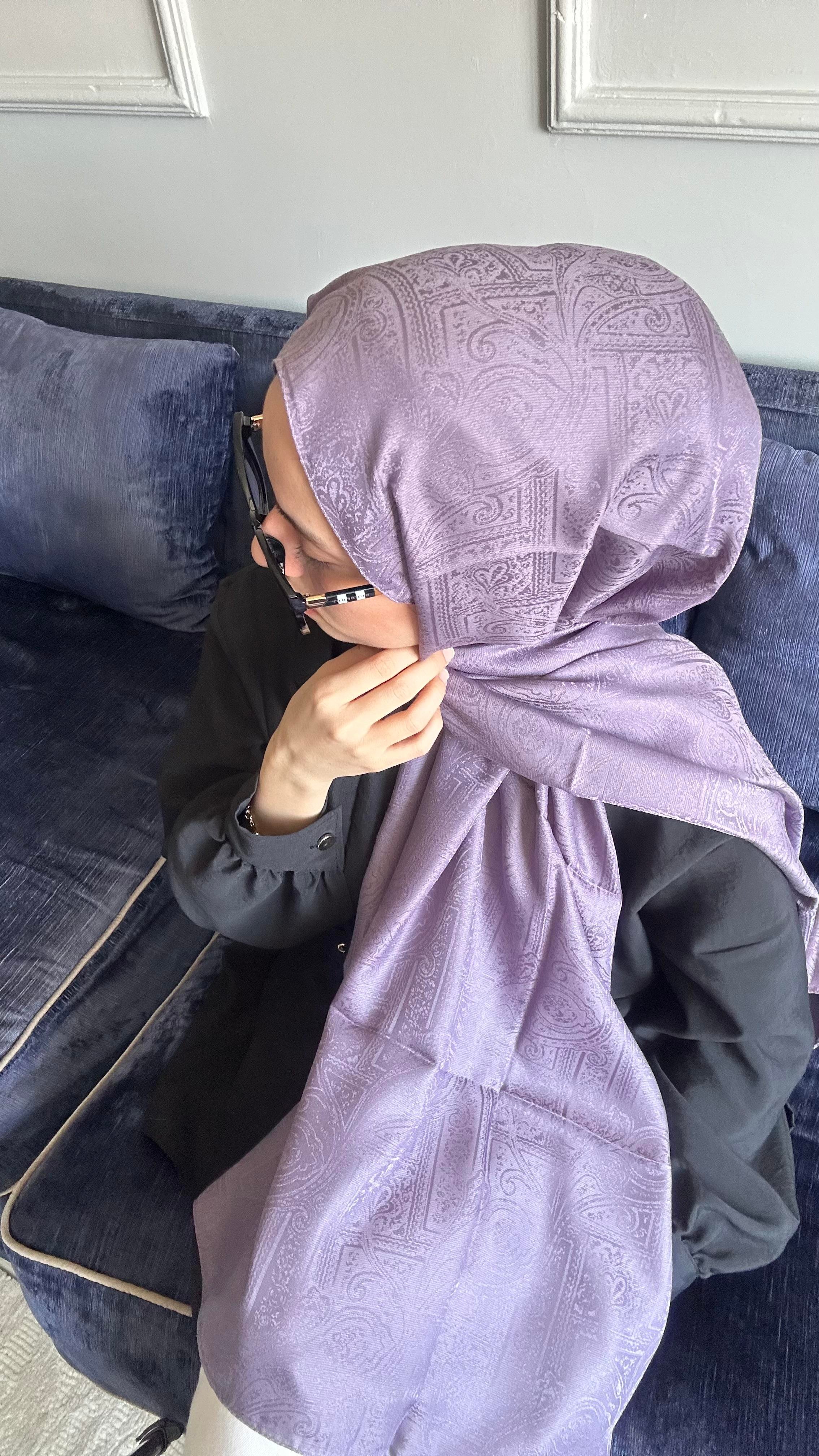 Oliva Pamuklu Etnik Desen Şal Lila