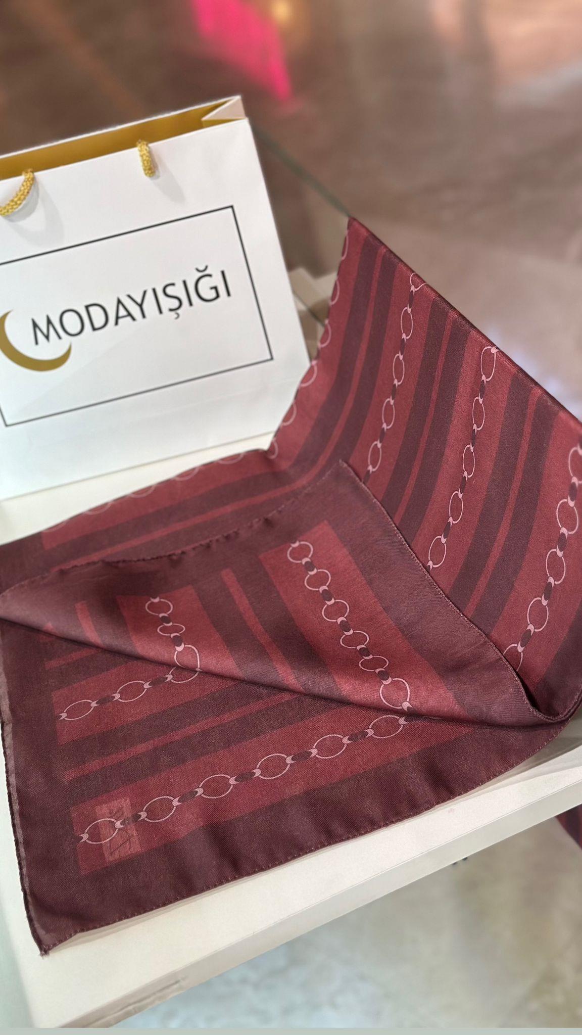 Zincir Desen Bordo Pamuklu Şal