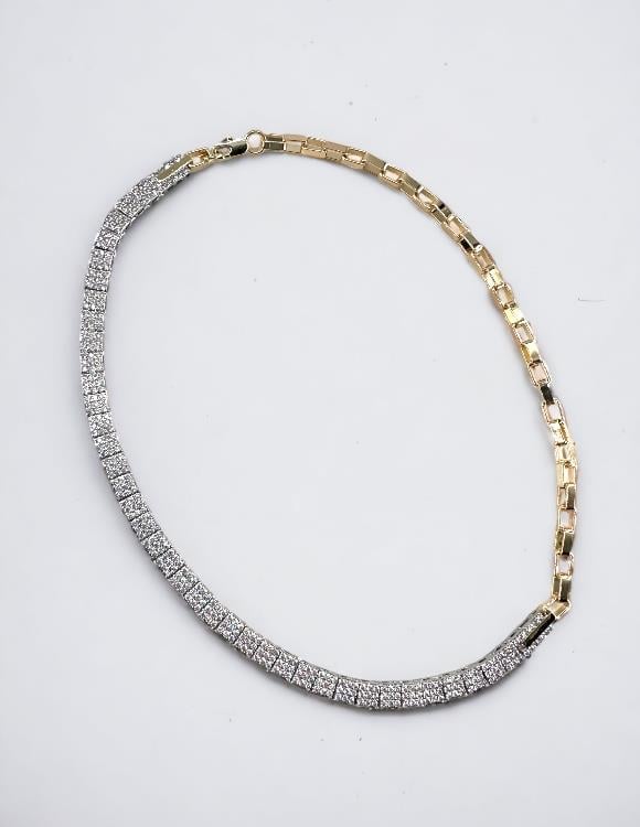 Gold Zincir Detaylı Zirkon Taşlı Kolye