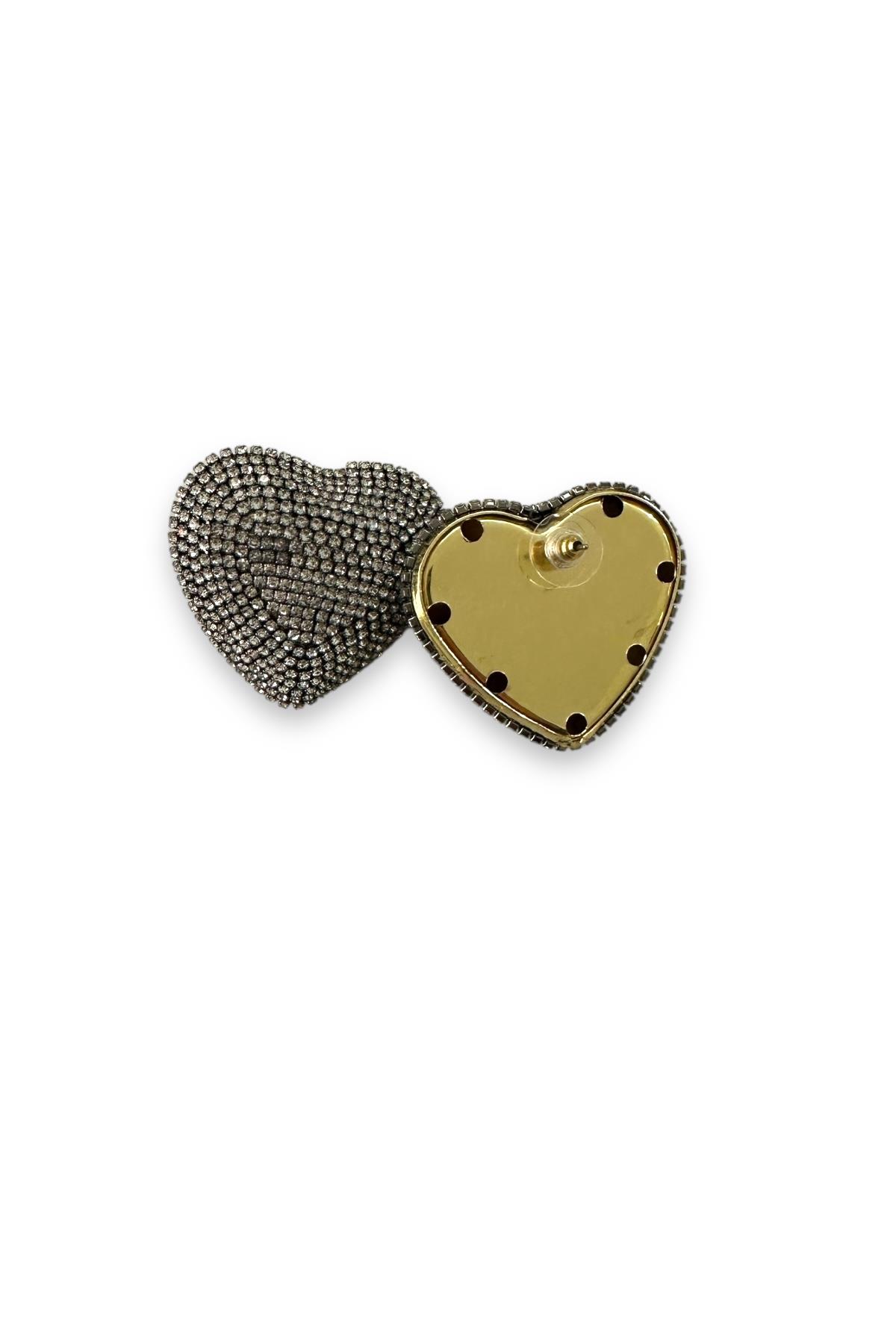 Parlak Taşlı Silver Kalp Küpe