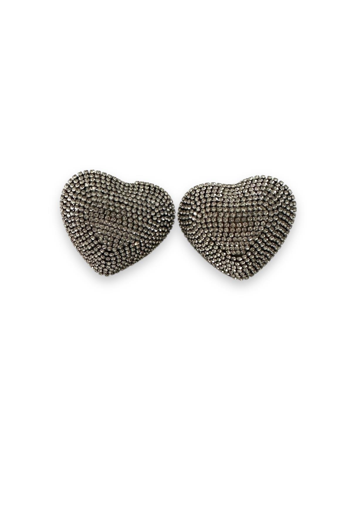 Parlak Taşlı Silver Kalp Küpe