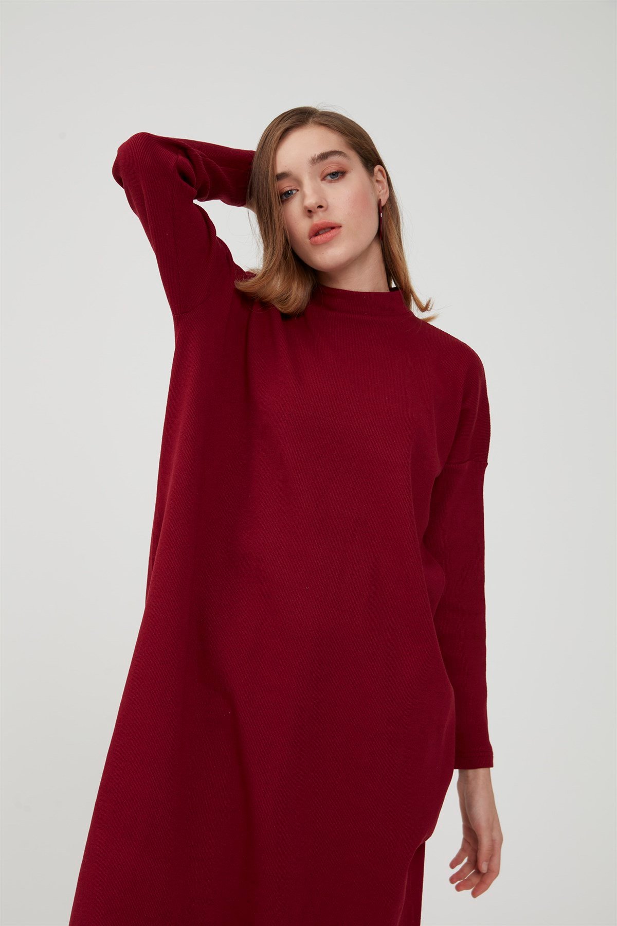 Hanım Hatun Basic Triko Tunik Bordo