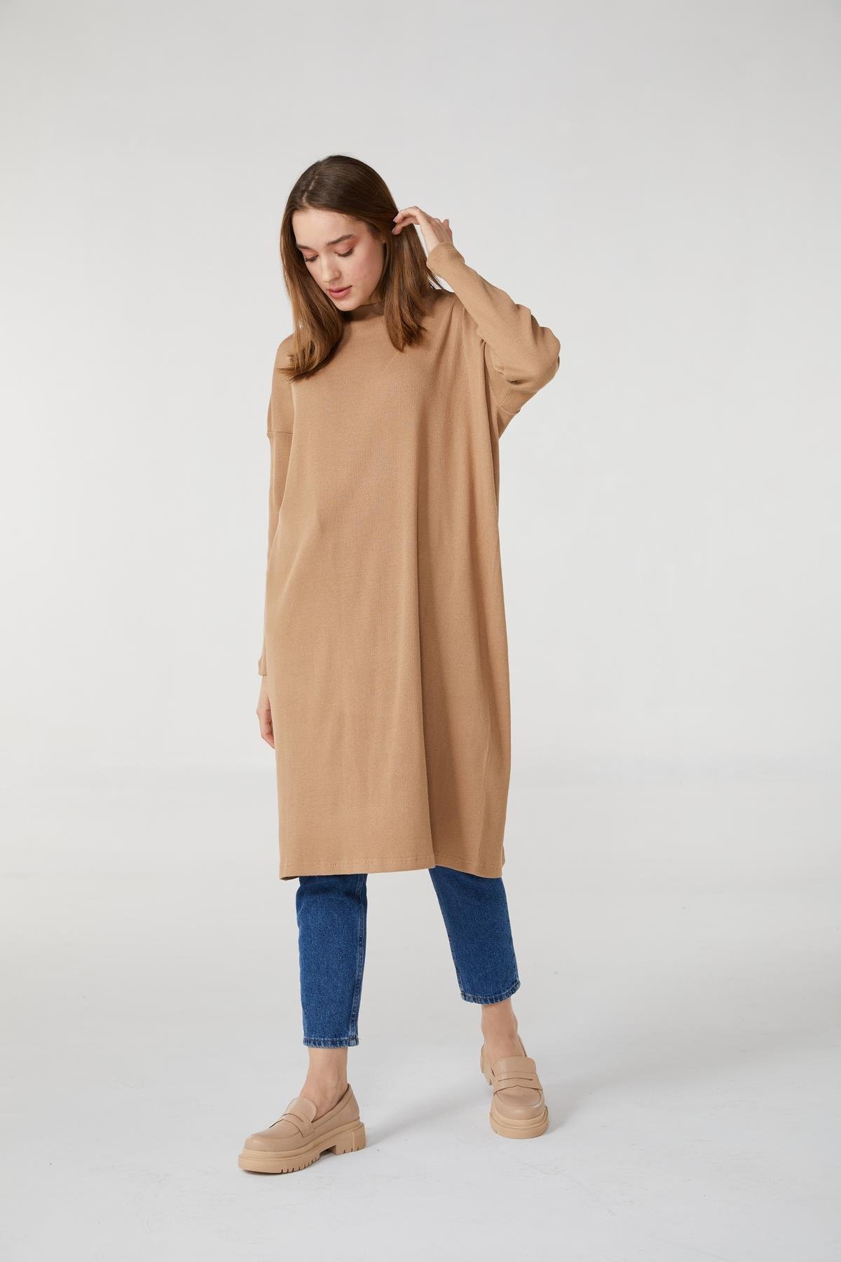 Hanım Hatun Basic Triko Tunik Camel
