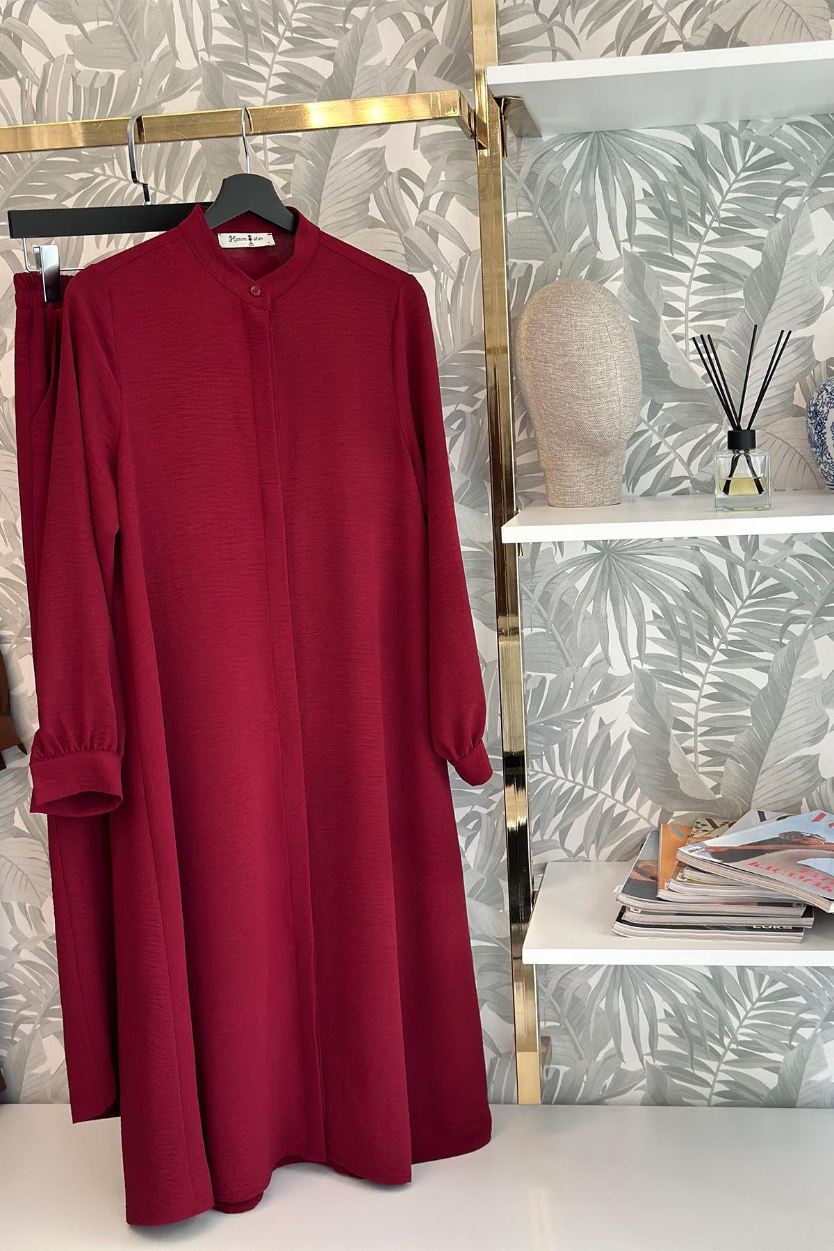 Hanım Hatun Bordo Farah Tunik Pantolon Takım