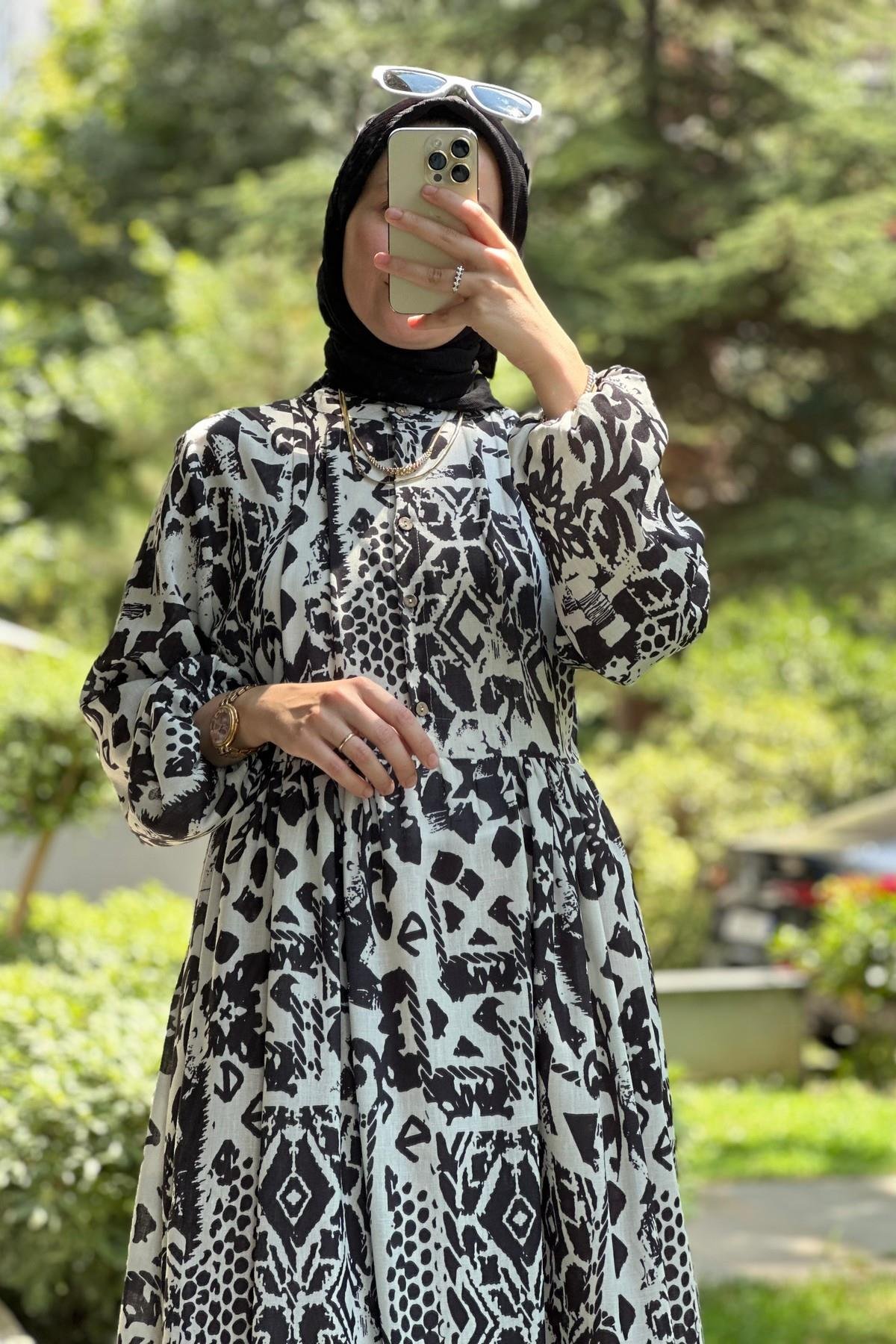 Hanım Hatun Floral Elbise Siyah