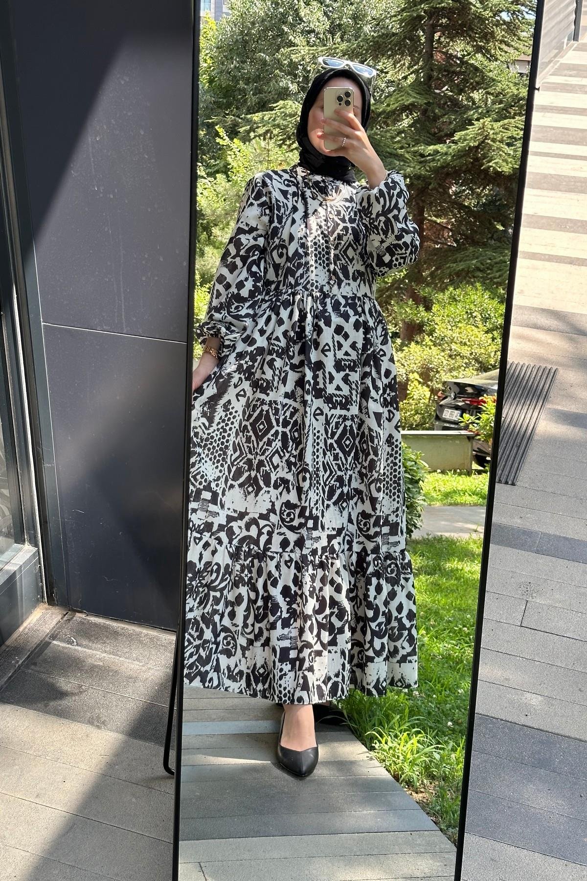 Hanım Hatun Floral Elbise Siyah